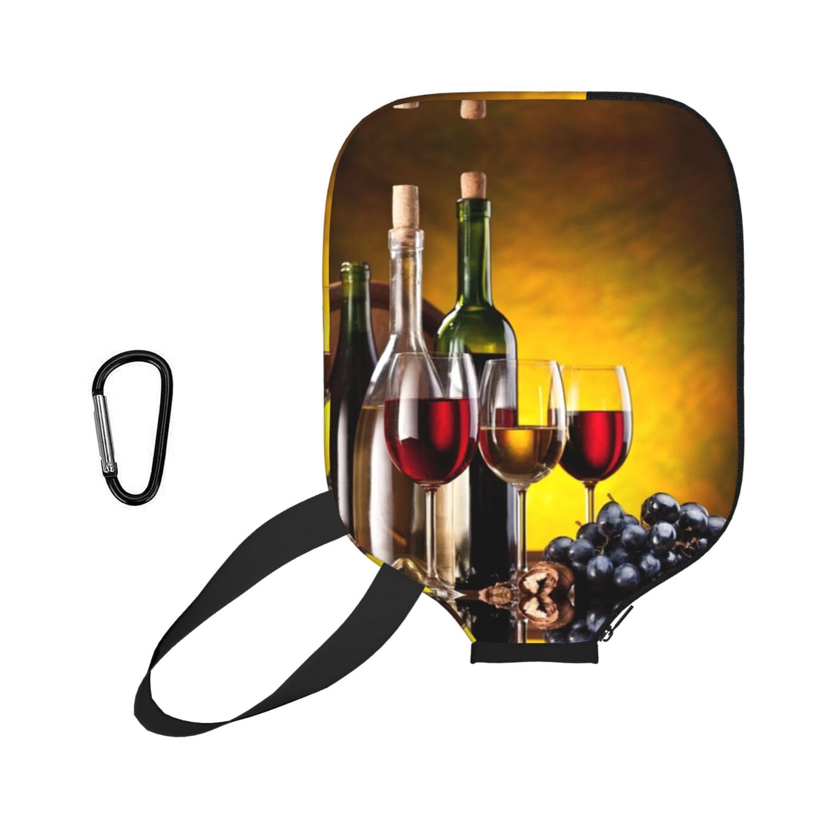EZDLOWVBA Grapes Wine Bottles And Drink Print Pickleball Paddle Cover, Neoprene Racket Sleeve With Zipper, 11.6'' * 8.7'' Soft & Durable Pickleball Paddle Protection Cover
