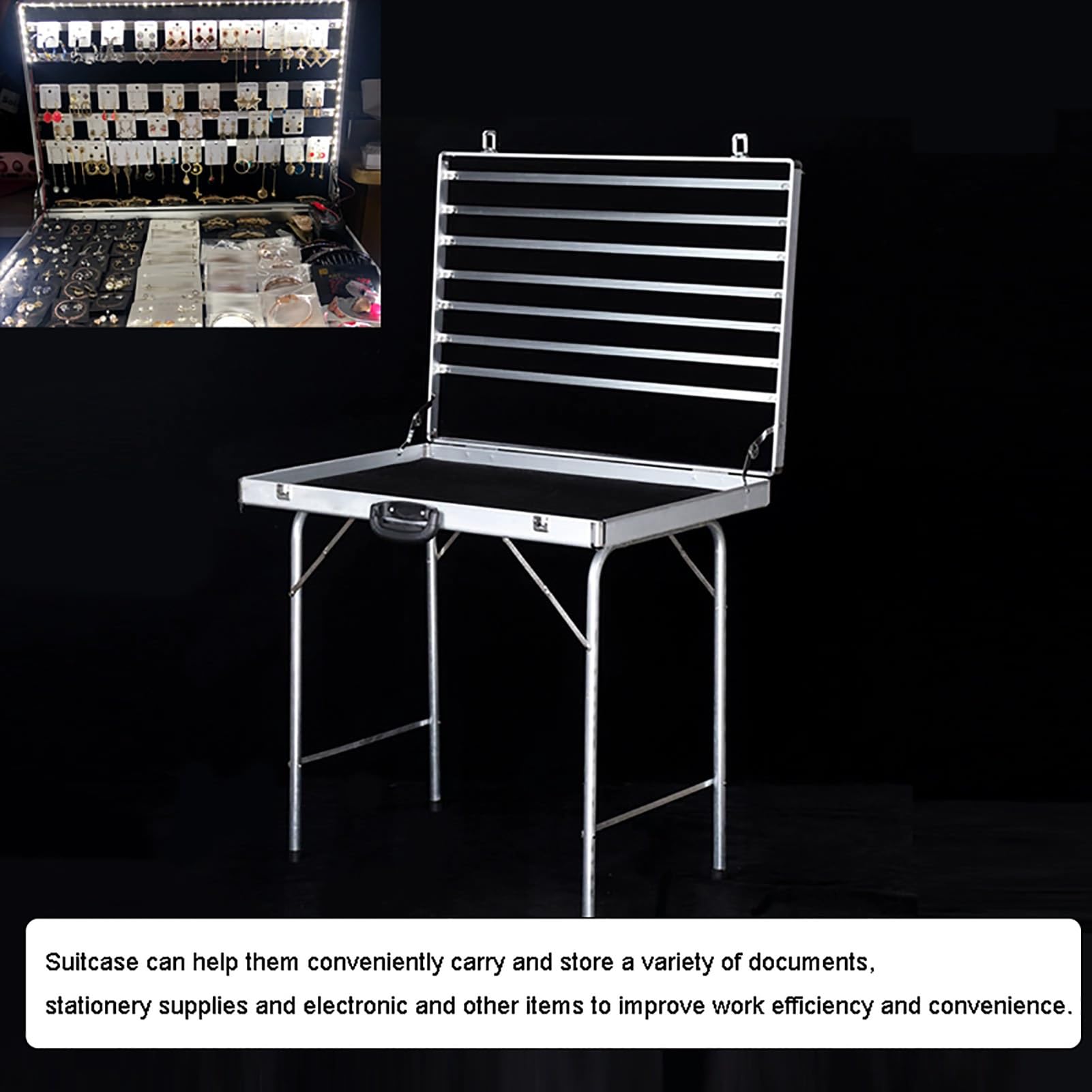 Vitrina de aleación de aluminio, organizador de viaje y almacenamiento, maletín plateado para laptop, estuche de herramientas portátil para el hogar, almacén, taller de reparación (70 x 50 cm)