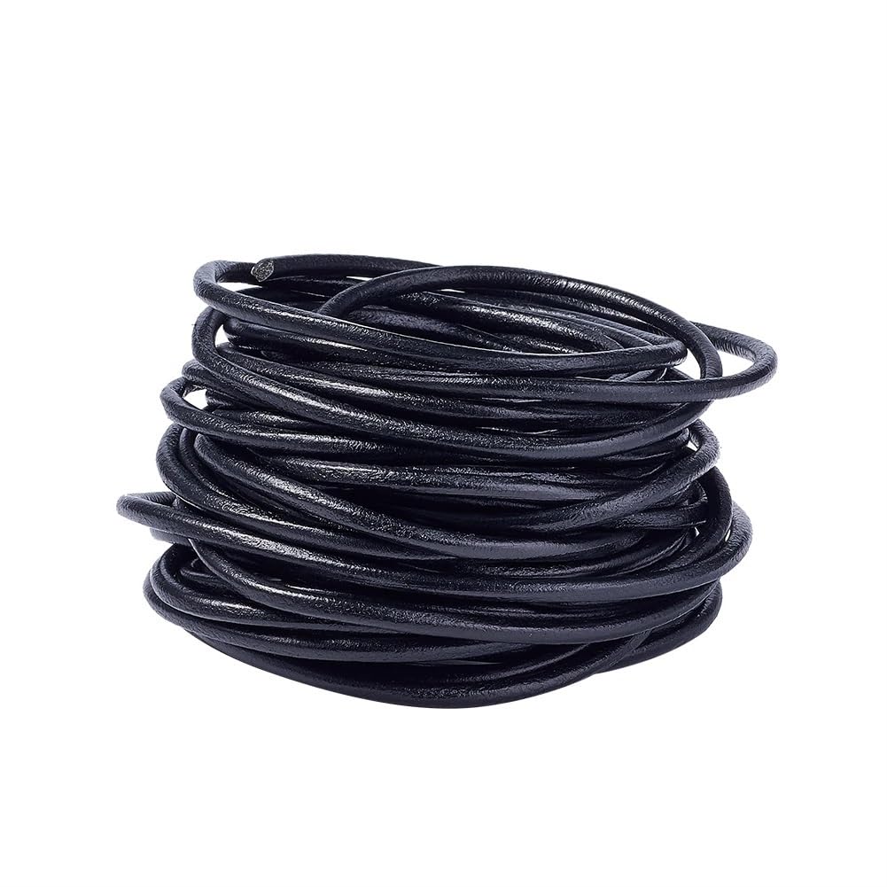 Leather Necklace Cord, Black Cowhide Leather Cords 2.5-4mm 100 meters For Jewelry Making(3mm)