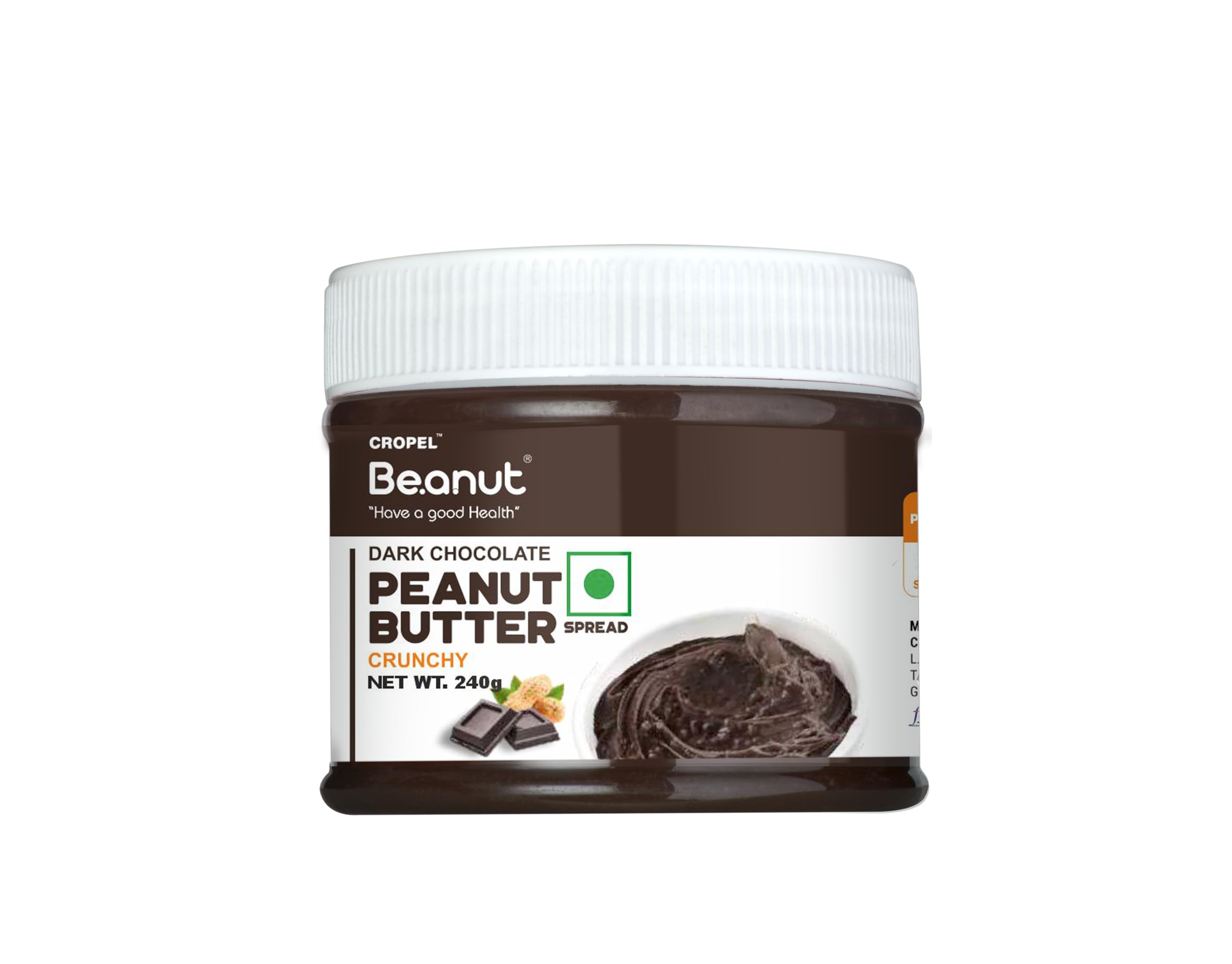 Beanut Dark Chocolate Crunchy Peanut Butter 240gm | 18gm Protein | 100% Vegan Peanut Butter, 100% Pure Roasted Peanut | High in Protein Spread, Gluten & Cholesterol Free, Nut Butter