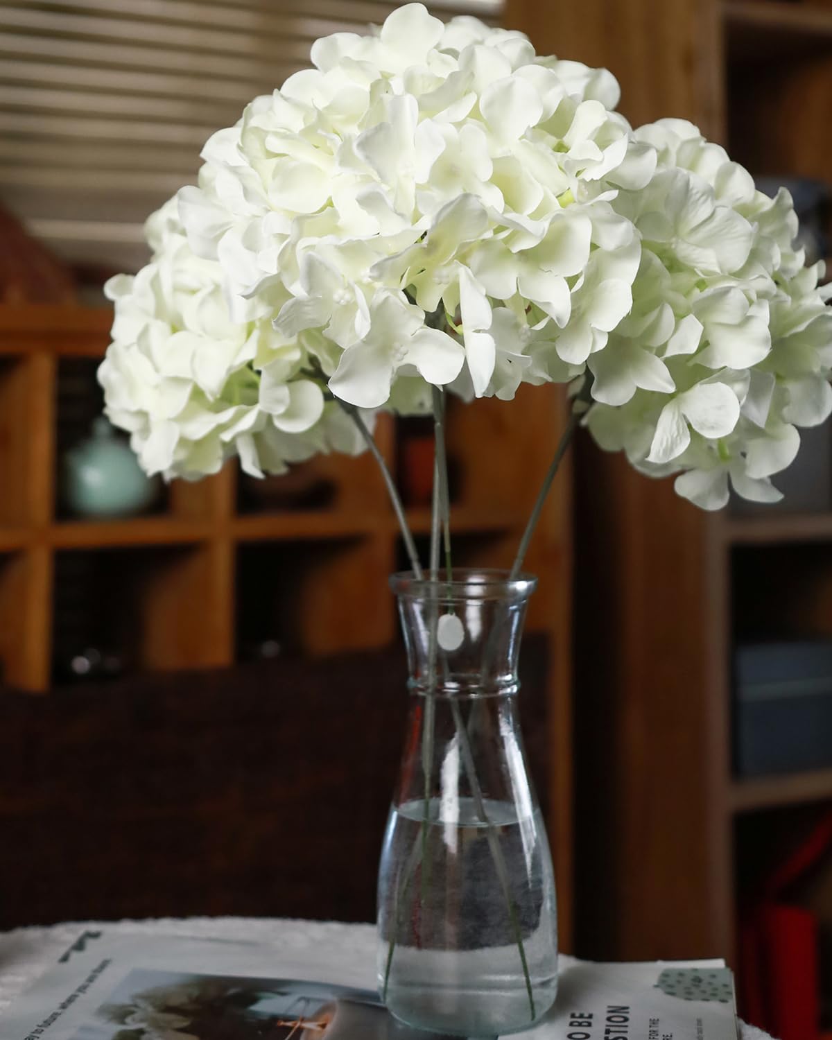 DuHouse Artificial Bigger Silk Hydrangea Flower Heads with Stem Realistic Fake Hydrangea Flower Bouquets for Wedding Home Party Garden Centerpiece Pack of 6(Cream) - Image 4