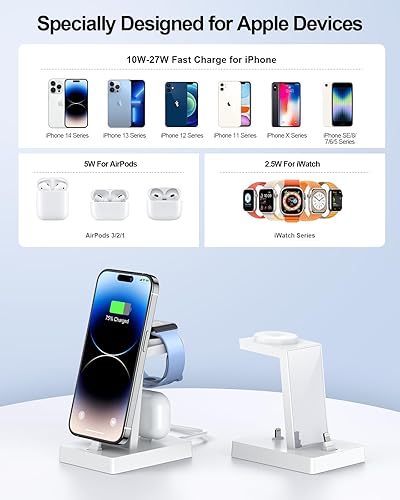 Miniatura 9 de Estación de carga para múltiples dispositivos soporte de carga inalámbrico ADADPU 3 en 1 para Apple Watch Series 8765432SE Base de carga de teléfono