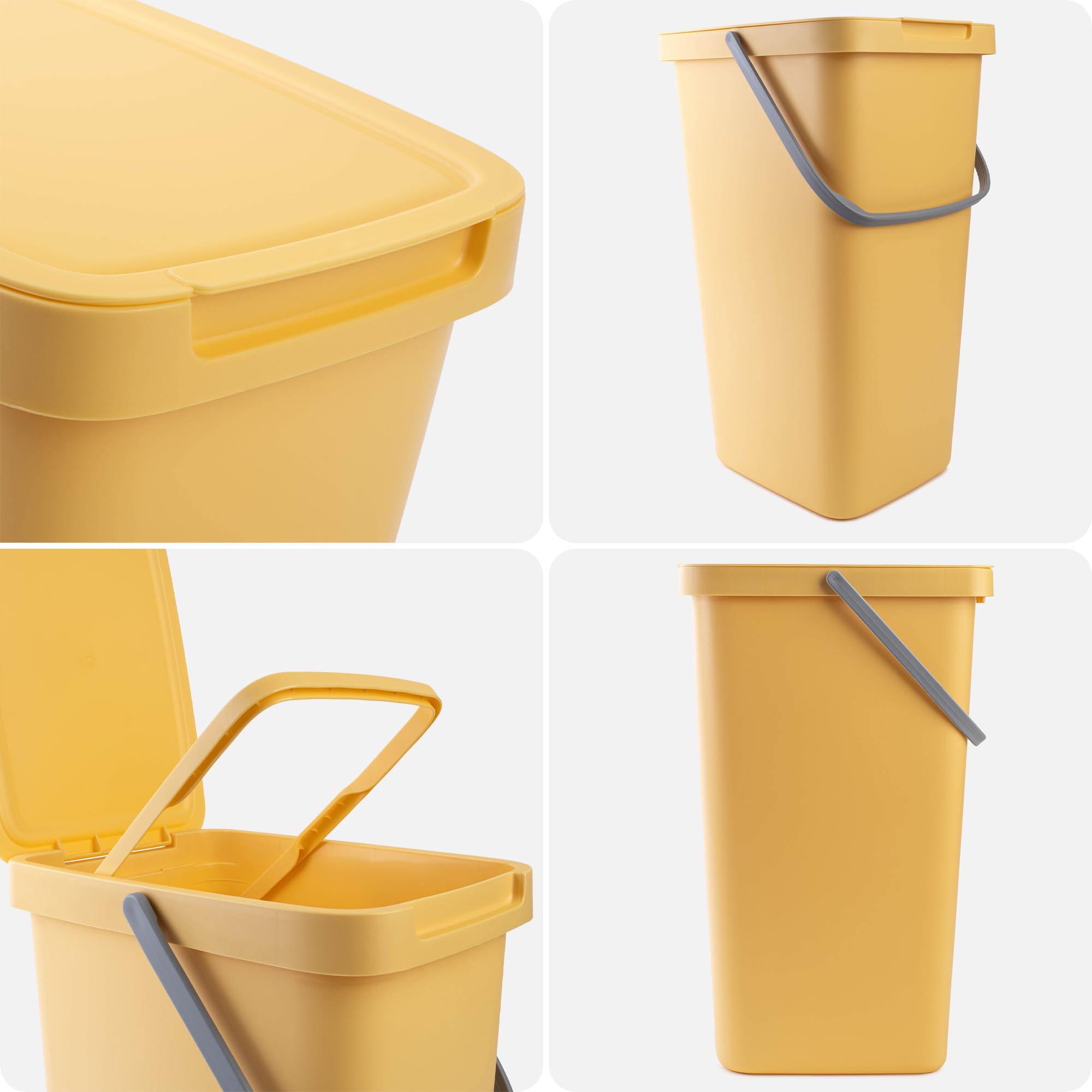 KADAX Abfallbehälter 25L, 3er Set, Abfalleimer aus Plastik mit Deckel und Griff, Mülleimer für Mülltrennung, Abfallsammler mit Klappdeckel (Grün, Gelb, Blau)