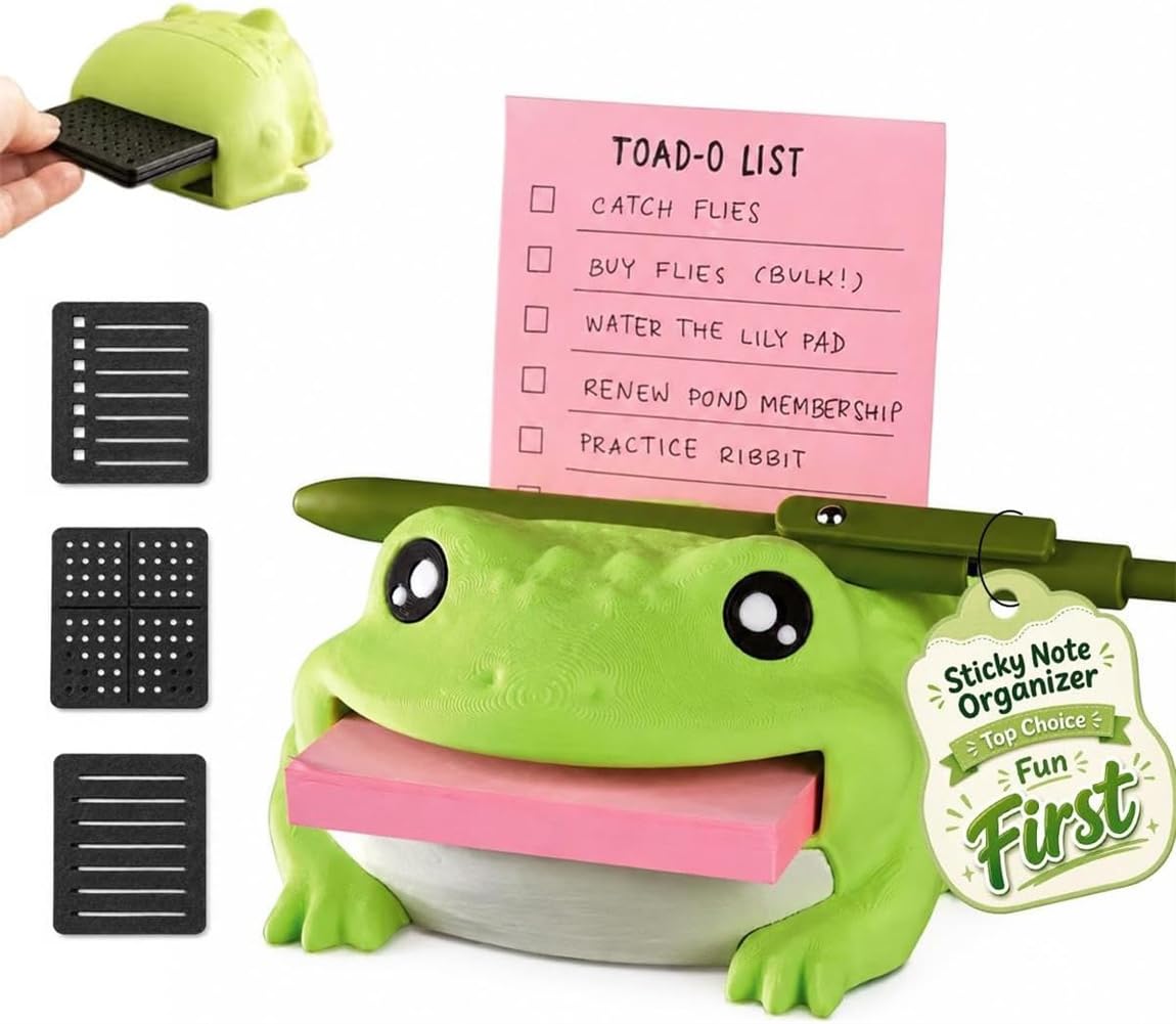 Note Toad Desk Organizer Sticky Note Holder with 3 Writing Guides (Frog)