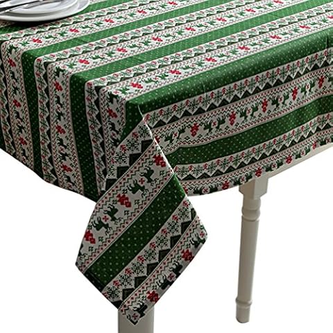 YOUJIA Rectangle Tablecloth Faux Cotton Linen Snowflake Reindeer Pattern Dining Table Cloth for Home Hotel Cafe Restaurant (Xmas Green, 90 * 90cm) Cover