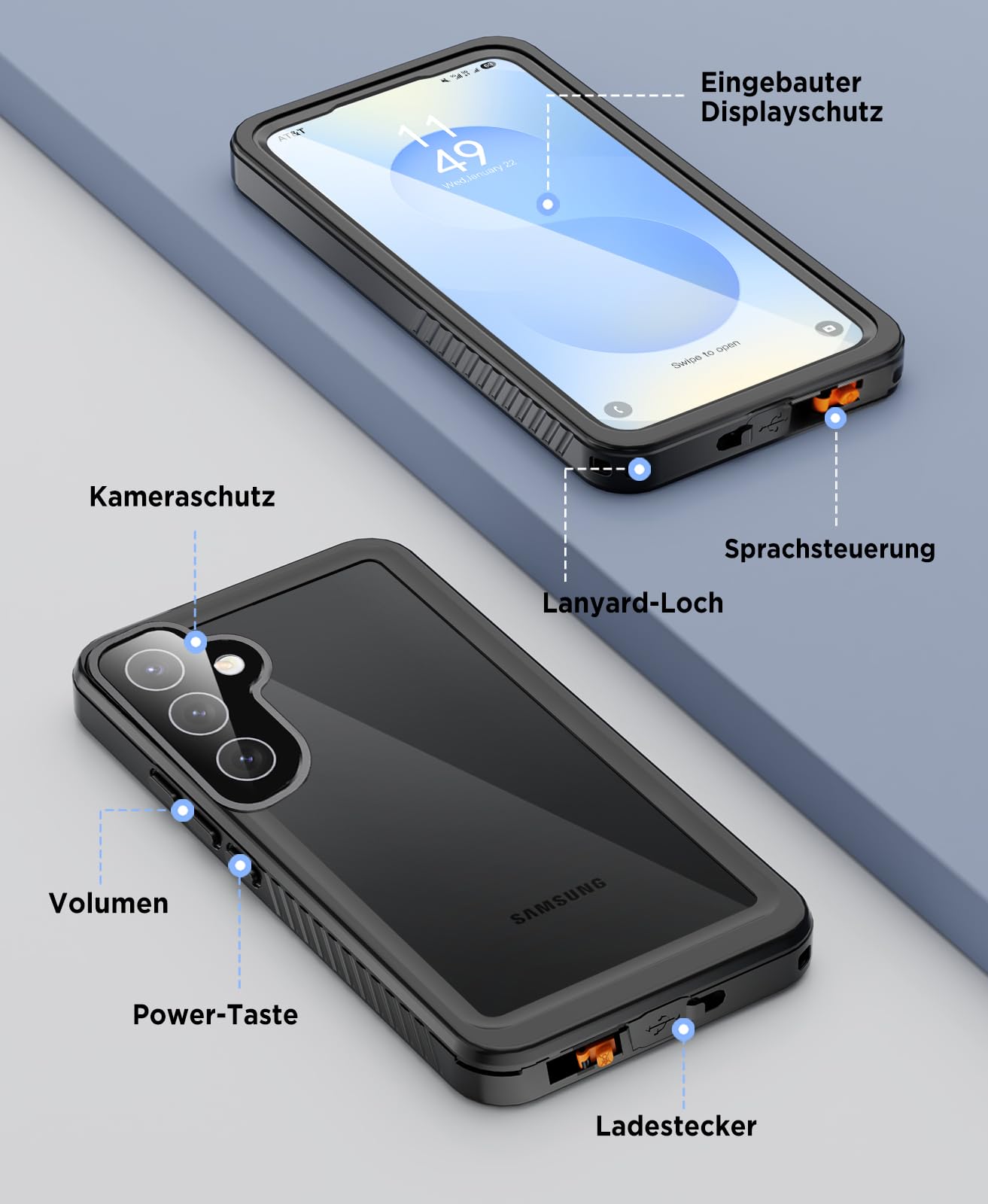 Beeasy für Samsung Galaxy S25 Hülle Wasserdicht, IP68 Wasserfest Outdoor Handyhülle 360 Grad Schutzhülle, S25 Panzerhülle Stoßfest Staubdicht Full Case mit Displayschutz, Schwarz