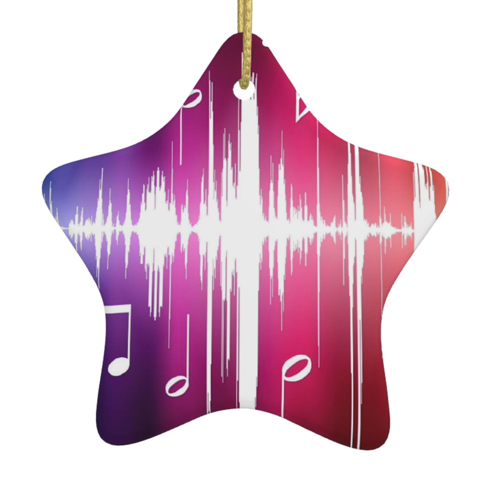 Nbtghga White Music Notes. Print Christmas Ornaments, Ceramic Hanging Ornament, Round Shape Decorations