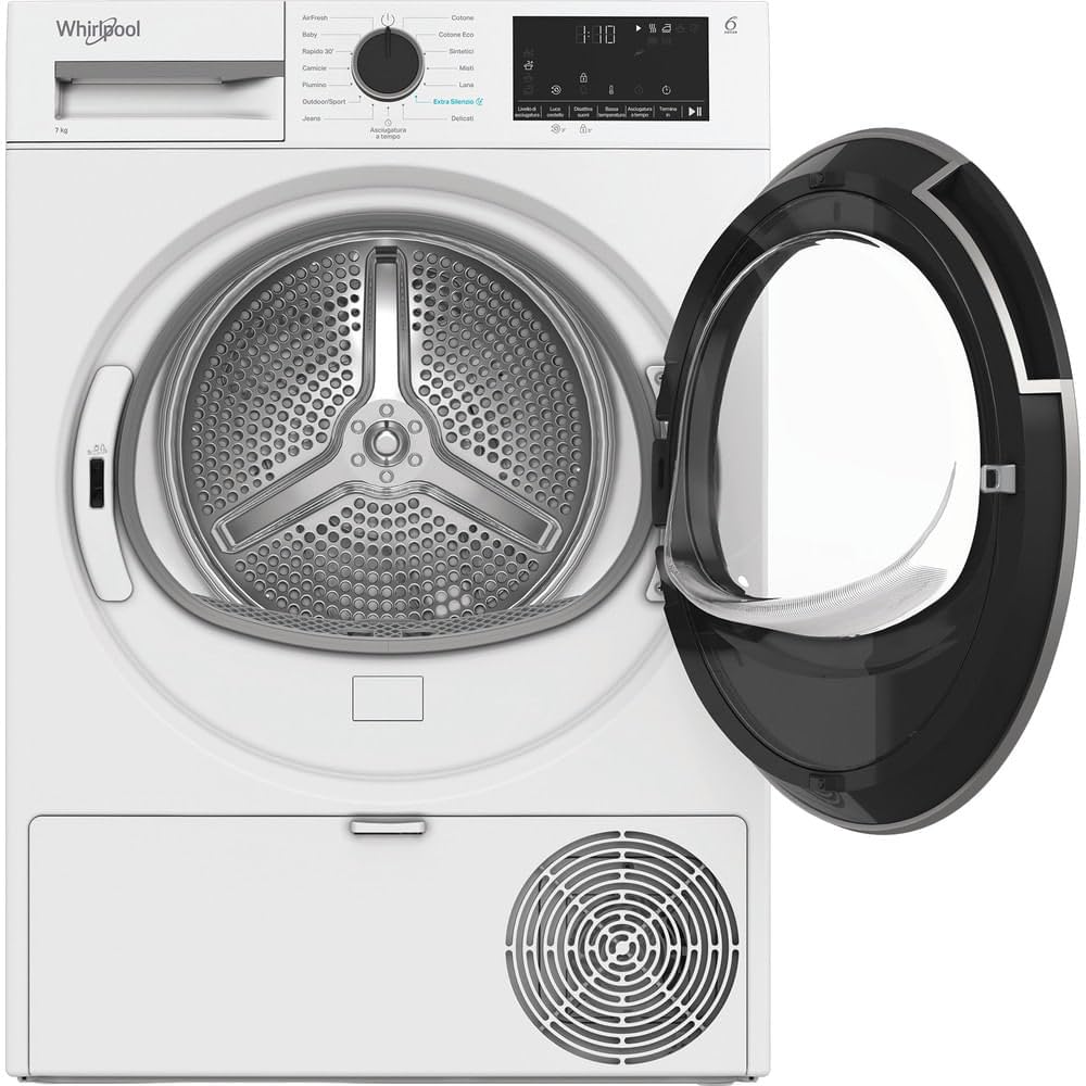 Whirlpool C WD R47M WBS IT, Capacità 7kg, classe C, colore White, Display digitale XL, porta nera, Slim | Profondità mobile: 46 cm, Wi-Fi