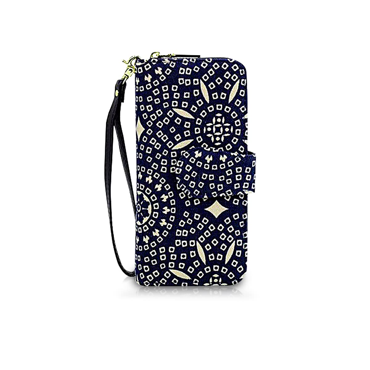 ORIREALWomens Wallets Bohemian Summer Clutch Wallet with Wristlet Strap (Navy Kaleidoscope), 7.67 inches L x 3.93 inches W x 1.37 inches T