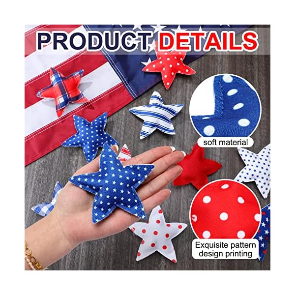   19-Pcs-4th-of-July-Star-Decoration-4-Inch-Independence-Day-Tiered-Tray-Decor-Stuffed-Fabric-Star-Patriotic-Blue-Red-White-Ornaments-Stars-for-Rustic-Home-Table-Craft-Decor