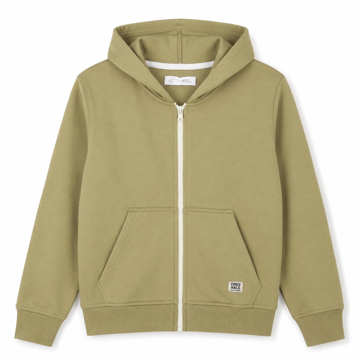 Alan Jones Clothing Boys Hooded Sweatshirt | Full Zip Closure | Full Sleeves | Kangaroo Pocket | Regular Fit | Winter Jacket for Boys | Age 5-16 Years (Khaki_13-14 Years)