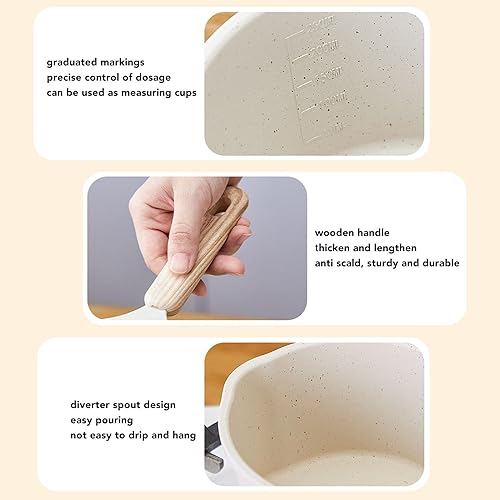 Miniatura 7 de Sartén antiadherente con boquilla para verter, olla de leche pequeña, fácil de usar, fondo plano blanco, multimini, juego multiusos para la cocina