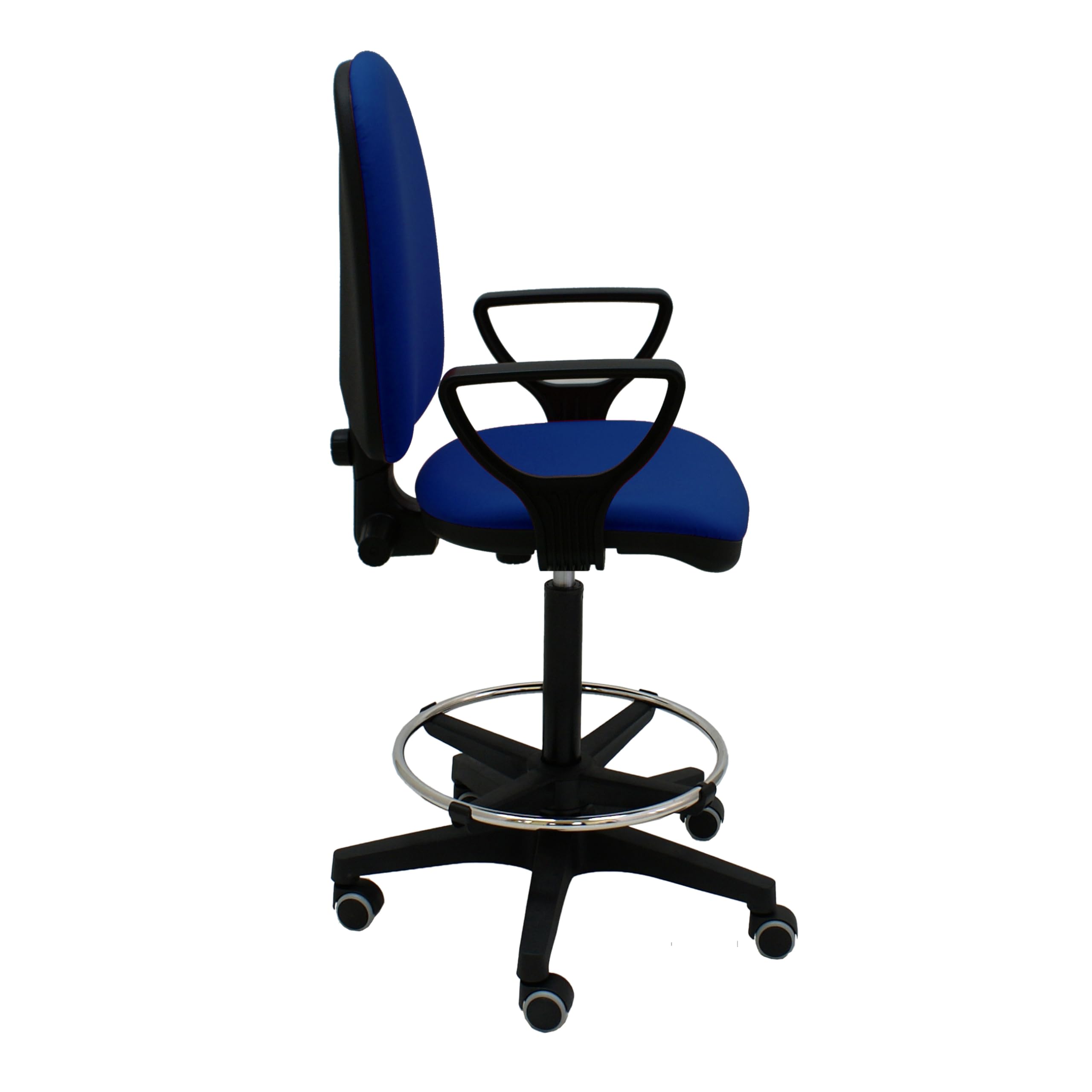 La Silla de Claudia Torino | Taburete Ergonomico para Trabajo o Estudio | Silla Escritorio con Ruedas Parquet | Taburete Alto con Respaldo con Reposabrazos | Aro Reposapiés Regulable | Azul Marino