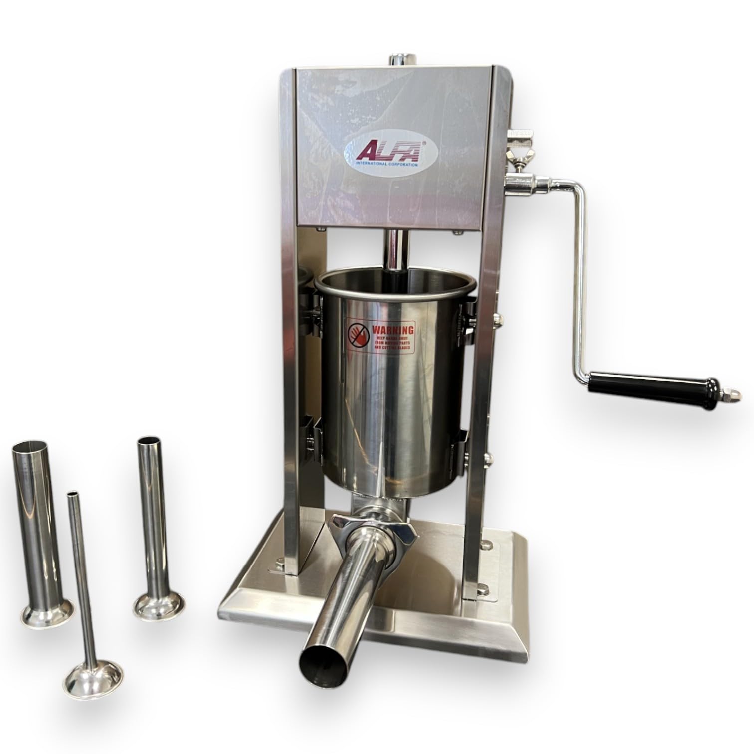 ALFA SS5V Stainless Steel 5 lb Vertical Sausage Stuffer | Commercial Grade Sausage Maker with 10, 16, 22, and 32 MM Sausage Stuffing Tubes