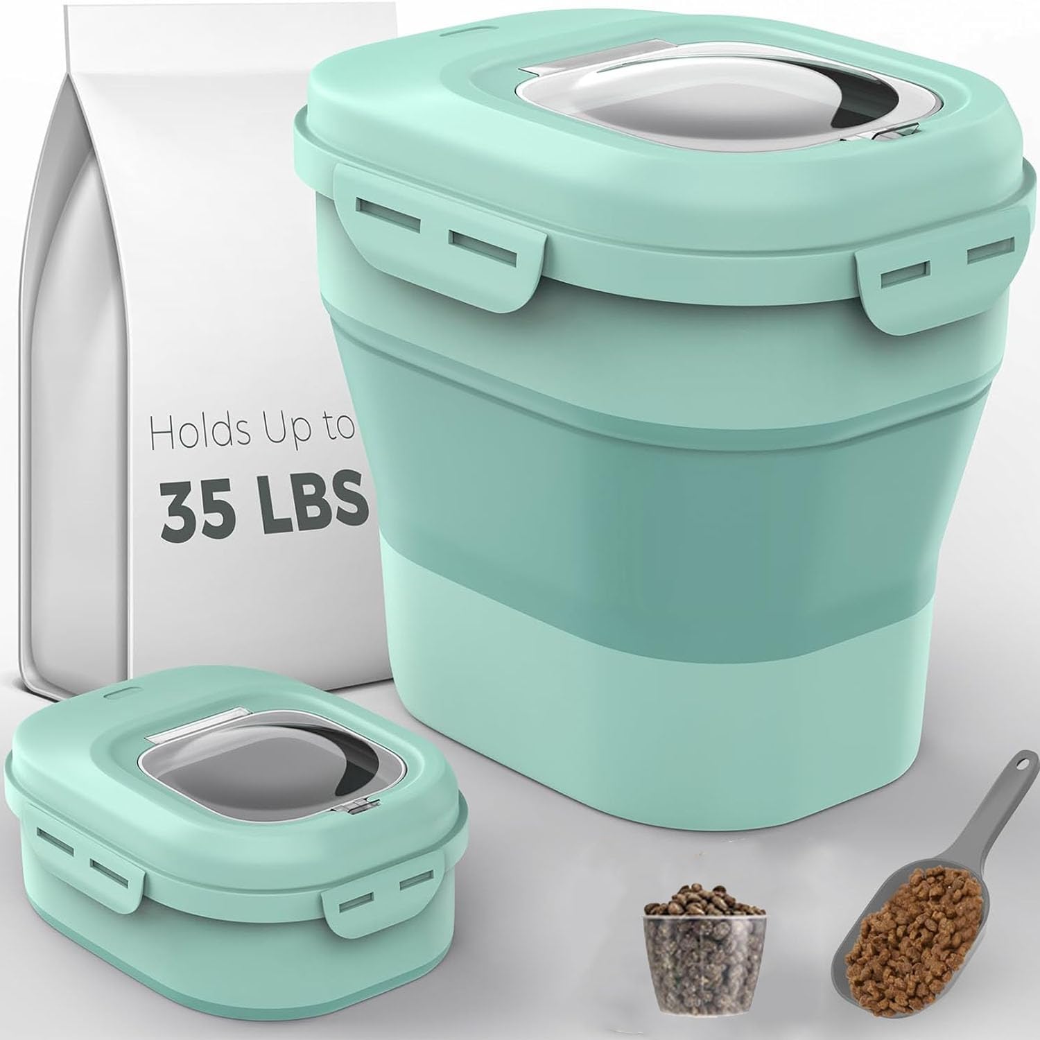 Taylor & Brown Collapsible Airtight Pet Food Storage Container With Measuring Cup & Plastic Scoop Treats For Pet Dog Cat Animal Dry Food Dispenser With Wheels (Green)