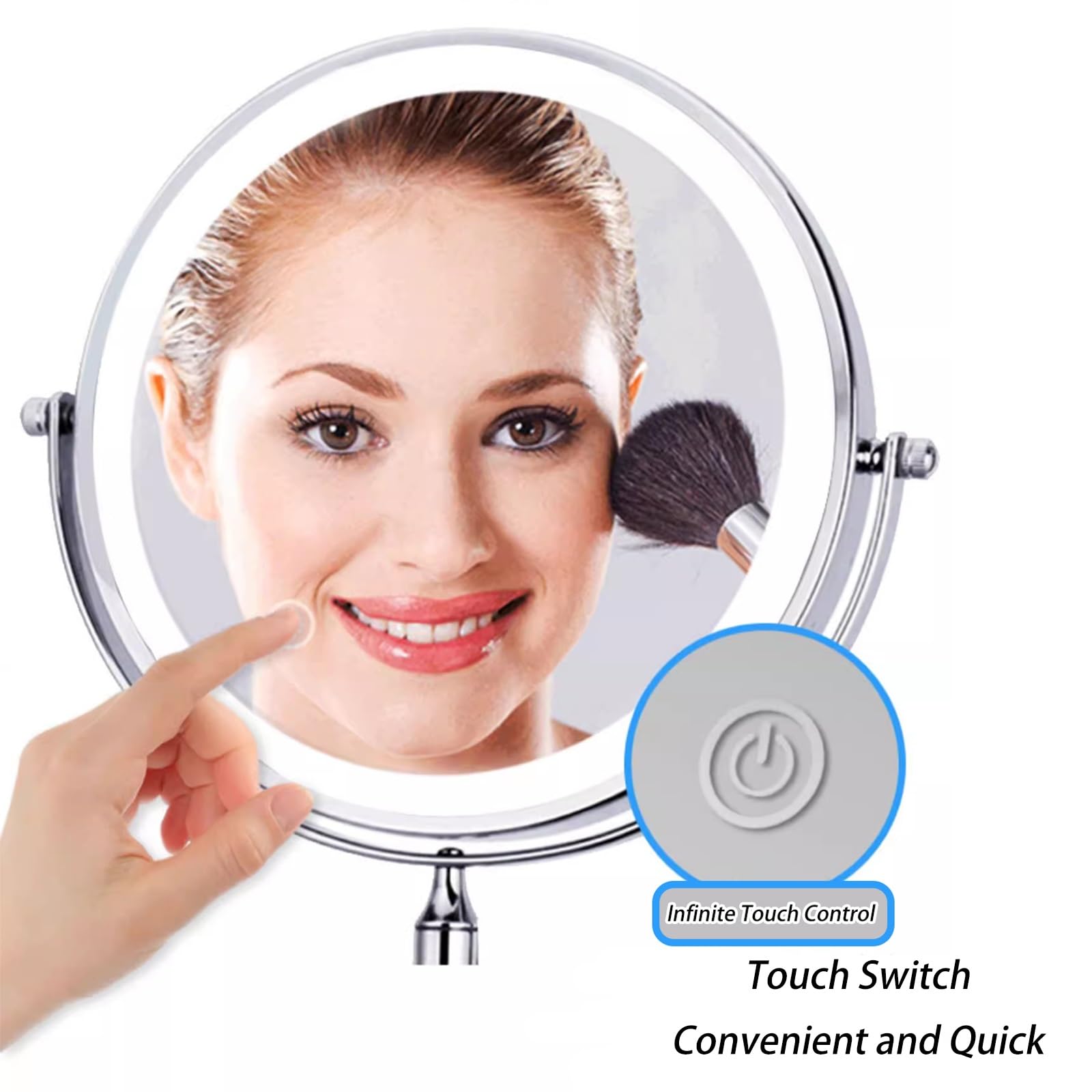 Specchio Da Trucco Ricaricabile Illuminato Da Parete, Specchio Ingranditore A Doppia Faccia 1X/3X, Opzione 3 Luci Dimmerabile, Specchio Estensibile Da Bagno(Noir)