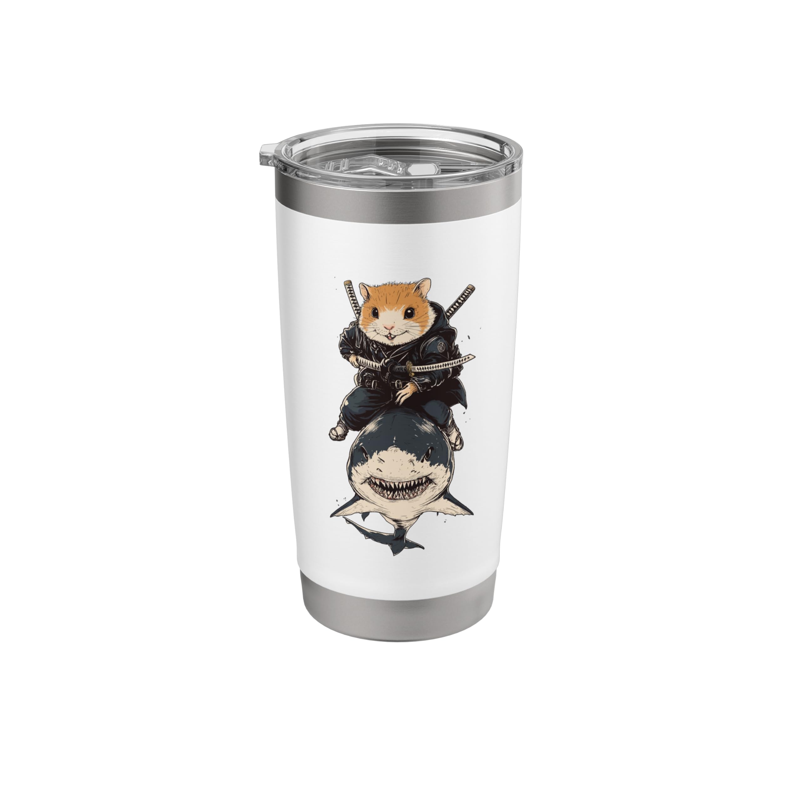 Ninja Hamster Riding Shark Funny Samurai Animal Humor Stainless Steel Insulated Tumbler