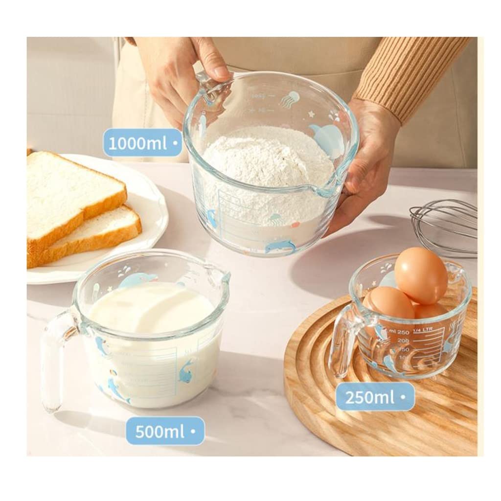 Taza medidora de Vidrio con Escala, Taza de Leche doméstica Resistente a Altas temperaturas, huevera Batida for Hornear en la Cocina con Mango, Taza medidora de Agua(1000ml)