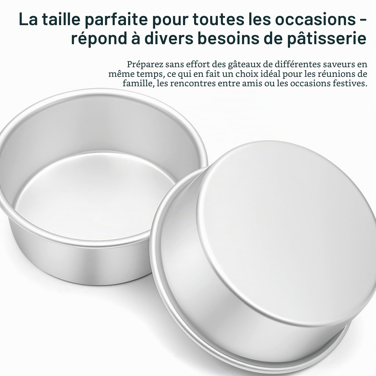 Ensemble de 3 moules à gâteau ronds Ø 10/15/20 cm, moules à pâtisserie professionnelles en aluminium anodisé pour la cuisson, argenté