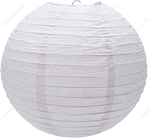 M.V. Trading LNT20ER-WH - Faroles de papel redondos chinos/japoneses coloridos con marco de metal, 20 pulgadas, color blanco