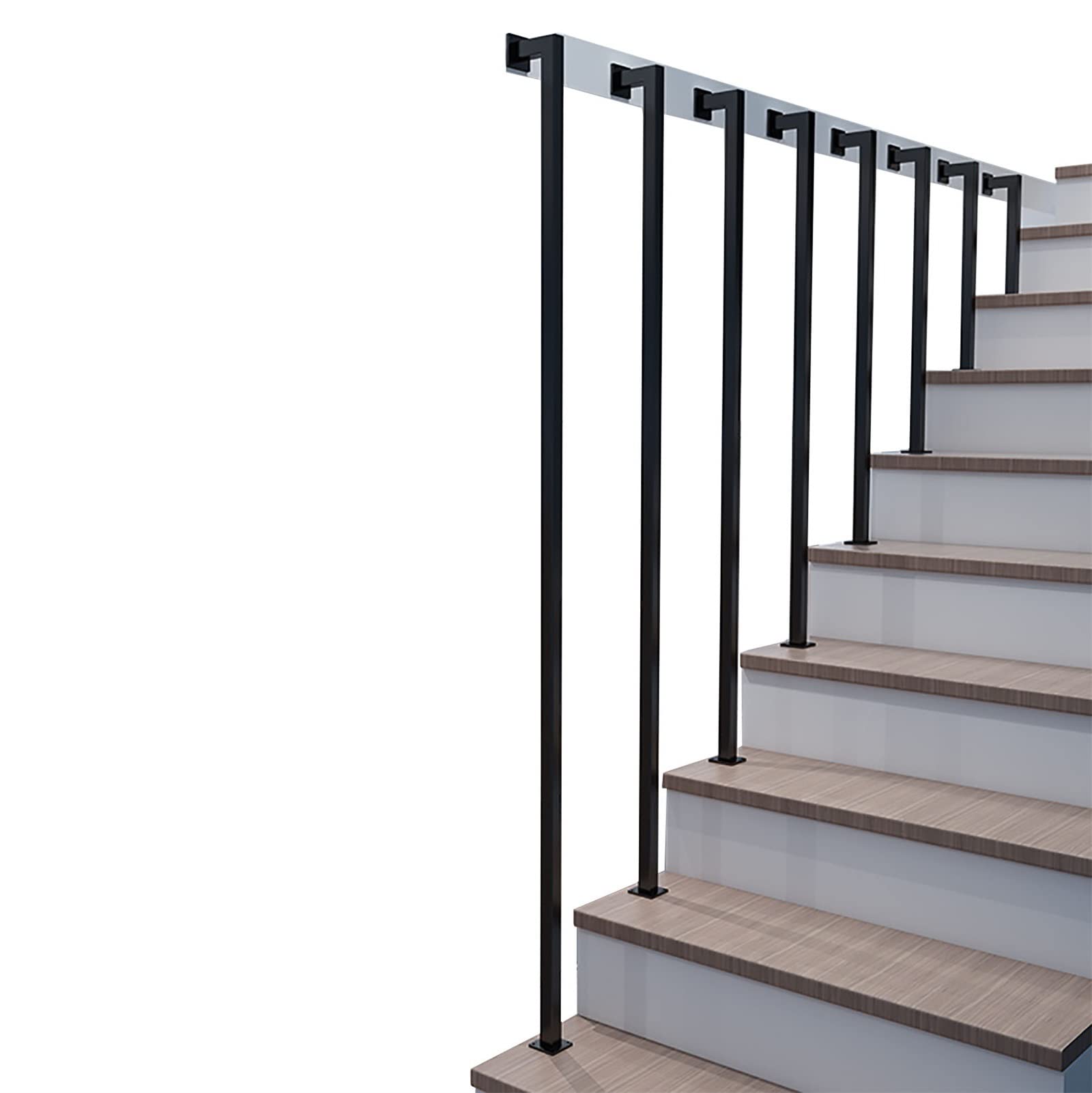 Meiiron Staircase Handrails, Industrial Stair Railing Handrails for Indoor Stairs Black Metal Grab Bar, Square Pipe Ceiling-Mounted Iron Banister - 1Pc (Size : 60cm)