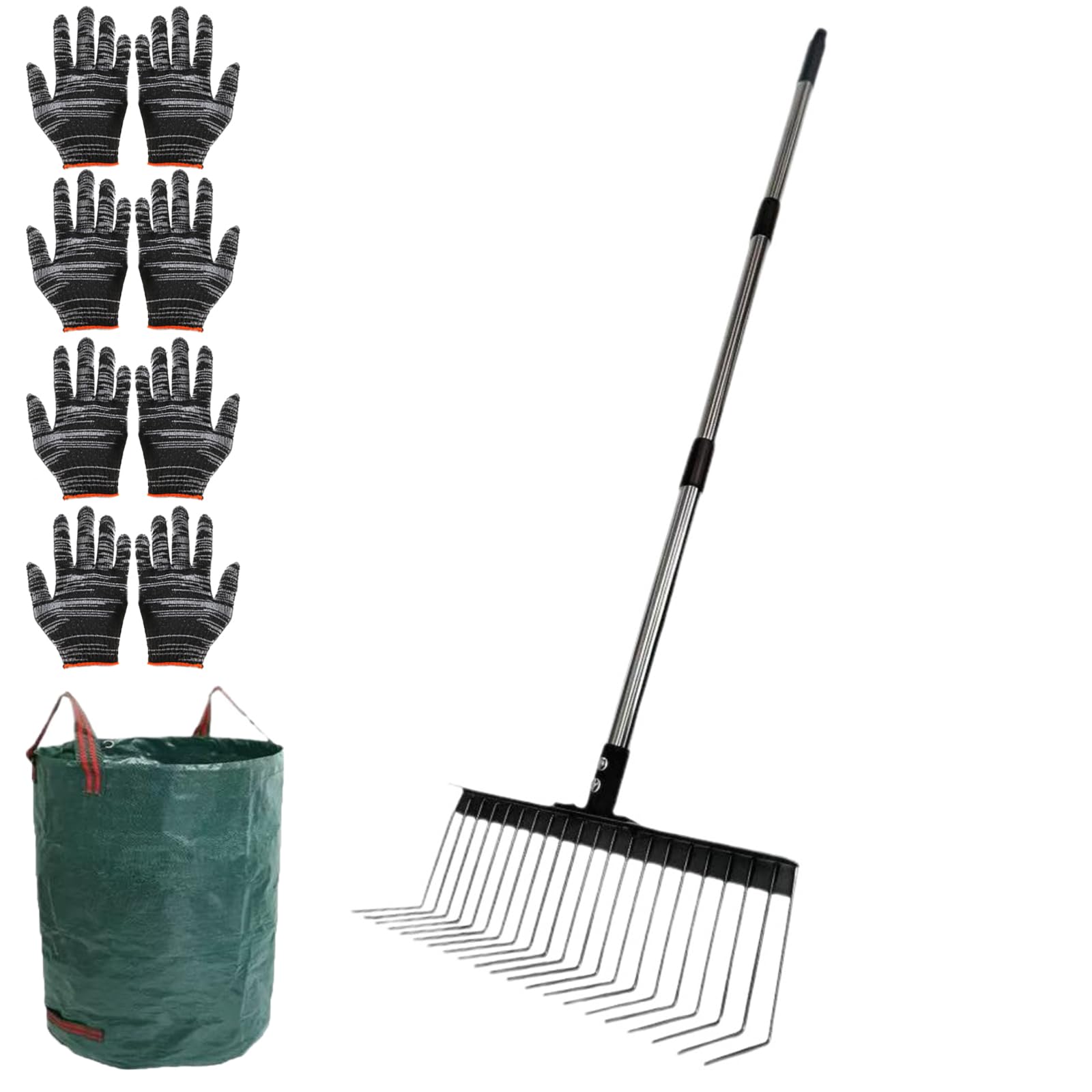 Râteau à chaume pour herbe scarificateur manuel 21 dents avec sacs
