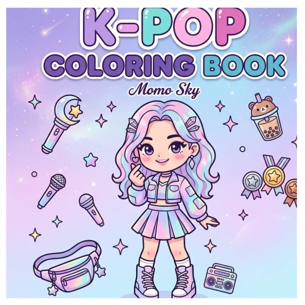 K-Pop Bold & Easy Coloring Book: Fun Music, Fashion, Concert & Cute K-Pop Inspired Objects Coloring Pages for Kids, Teens & Adults
