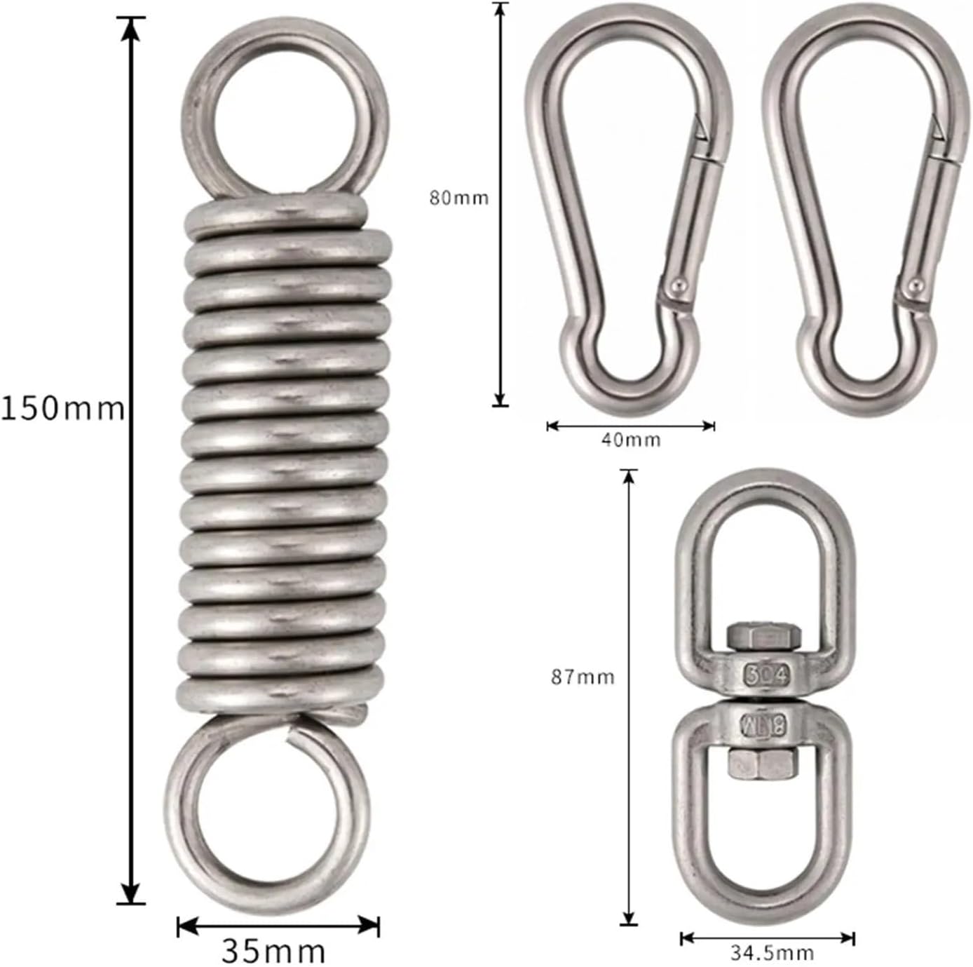 Hammock Chair Spring Hook Set Heavy Duty Extension Outdoor Hardware Kit Carabiner Hooks for Yoga Garden Outdoor Chairs Ceiling