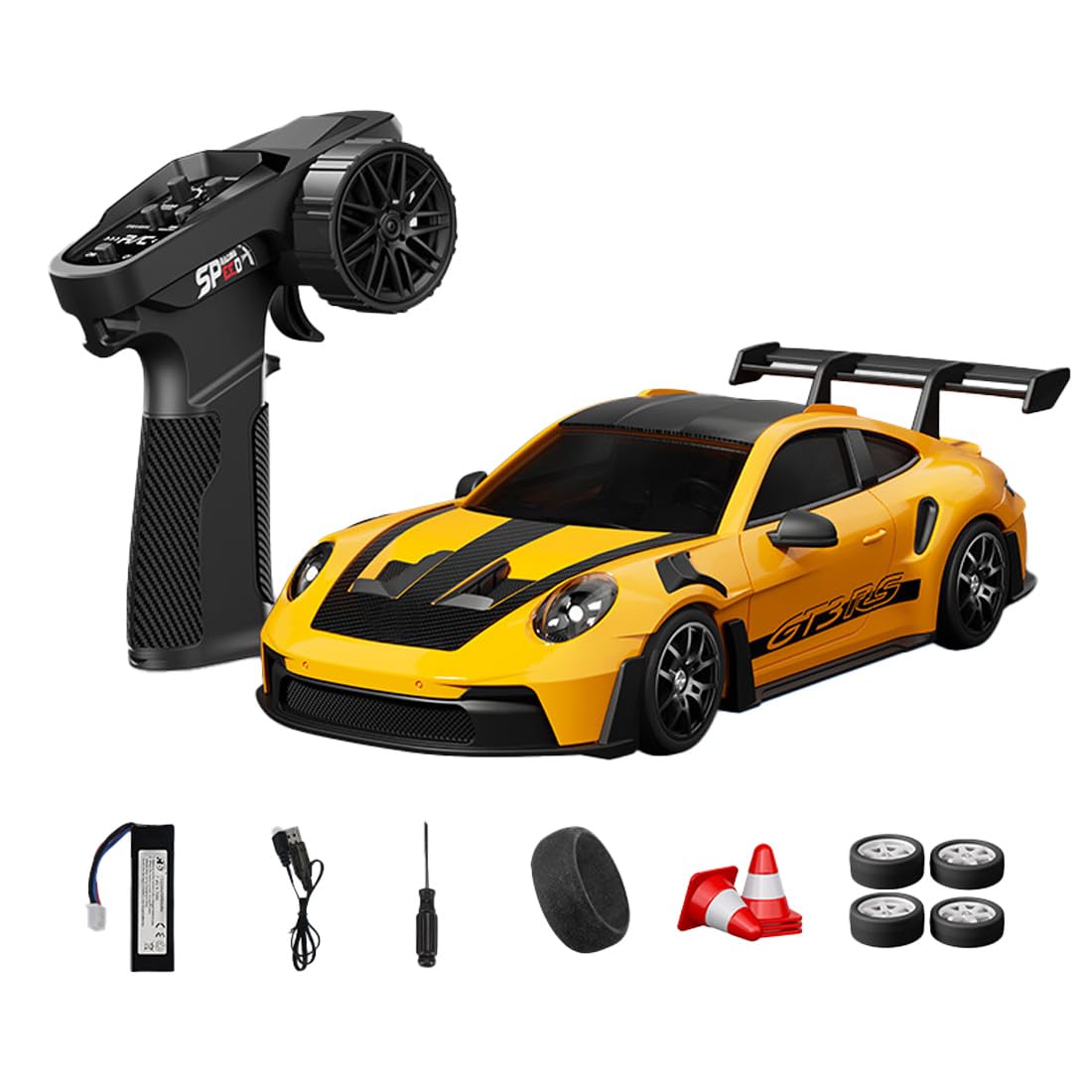 NULA 1:24 RC Drift Car, D24 RTR Full Proportional 4WD High Speed Remote Control Car with Gyro, Dual Drift Racing Tires, LED Light Effects for Adults- (Q1 Racing Yellow / D24-03)
