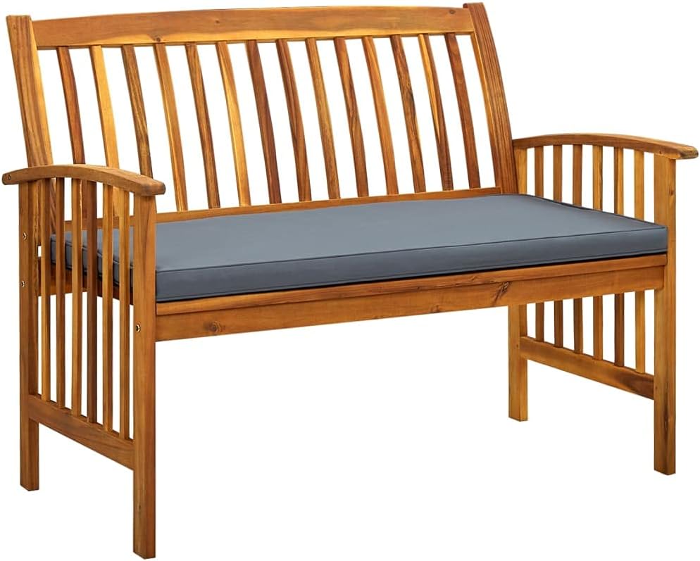 Patio Bench with Cushion,Outdoor Bench,Garden Bench,Porch Chair,Park Bench,Lounge Bench,Comfortable Bench,Featuring Slatted Design, for Porch,Courtyard,Garden,Park,Backyard,46.9" Solid Acacia Wood
