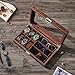 BEWISHOME Watch Box 6-Slot Watch Case and 3-Slots Sunglasses Box for Men, Sunglasses Storage with Large Glass Lid, Jewelry Box for Men Women Brown SSH18Z