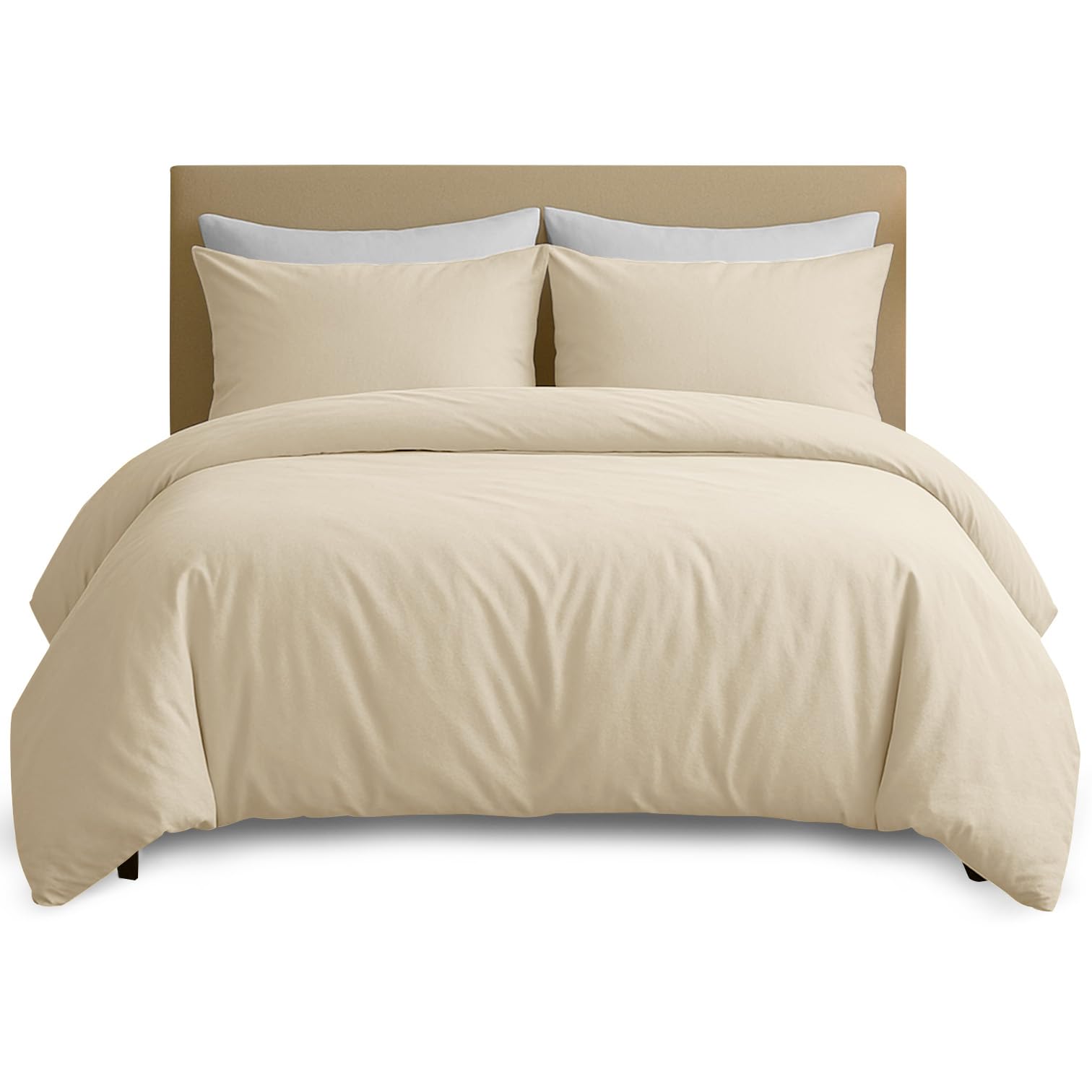 Hafaa Cream King Size Duvet Cover Sets - Brushed Microfiber Duvet Cover With 2 Pillowcases - Kingsize Quilt Cover Set