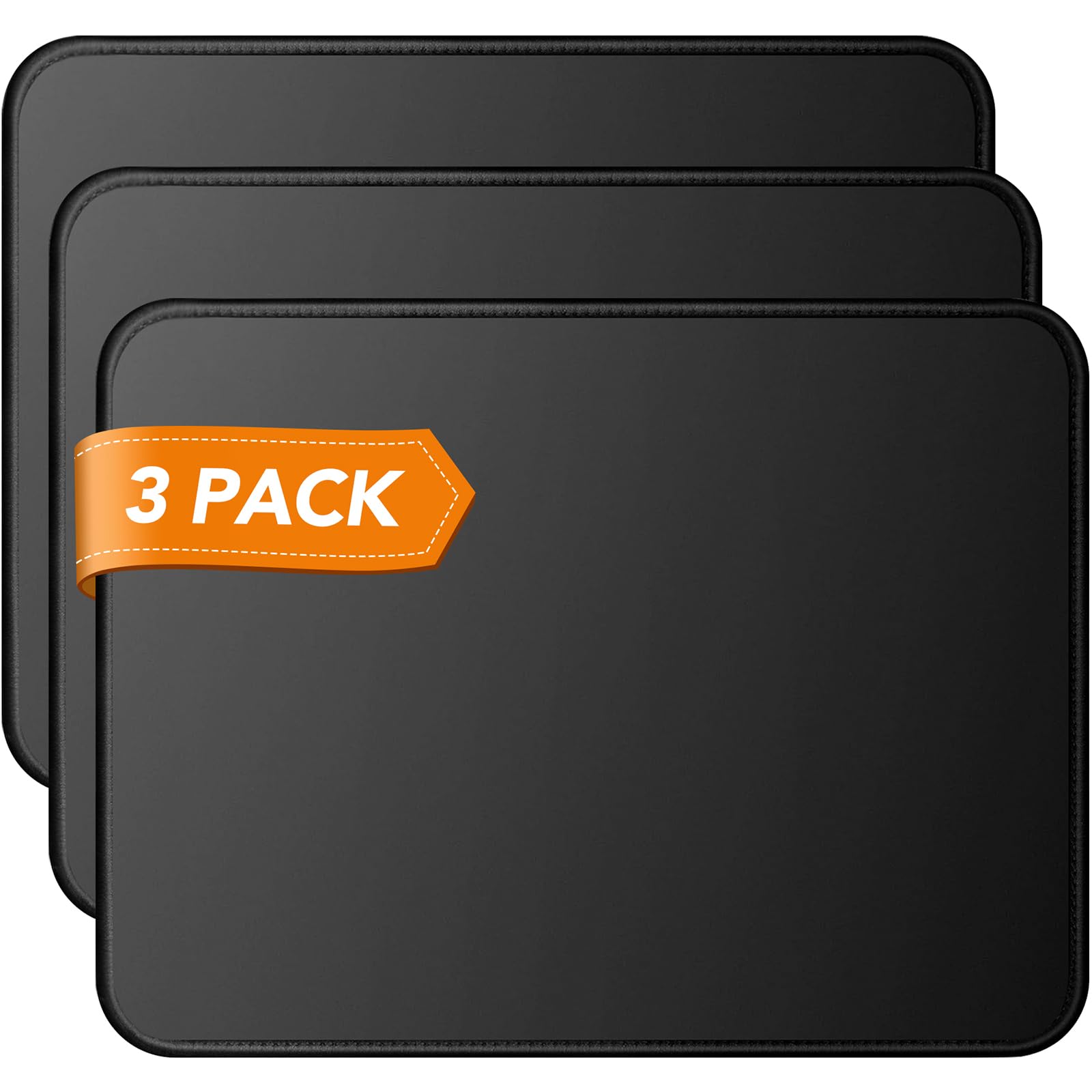 TONOS Mouse Pad 3 Packs, Basic Black Mouse Pad for Desk 11 x 8 3/4 x 1/8 in with Urtra-Smooth Surface, Stitched Edges and Non-Slip Rubber Base. Computer Mouse Pads for Laptop & PC, Gaming & Working.
