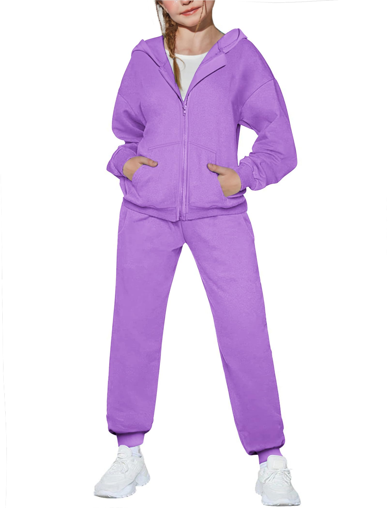 Arshiner Girls 2 Piece Outfits Zip Up Sweatshirts and Sweatpants Tracksuits