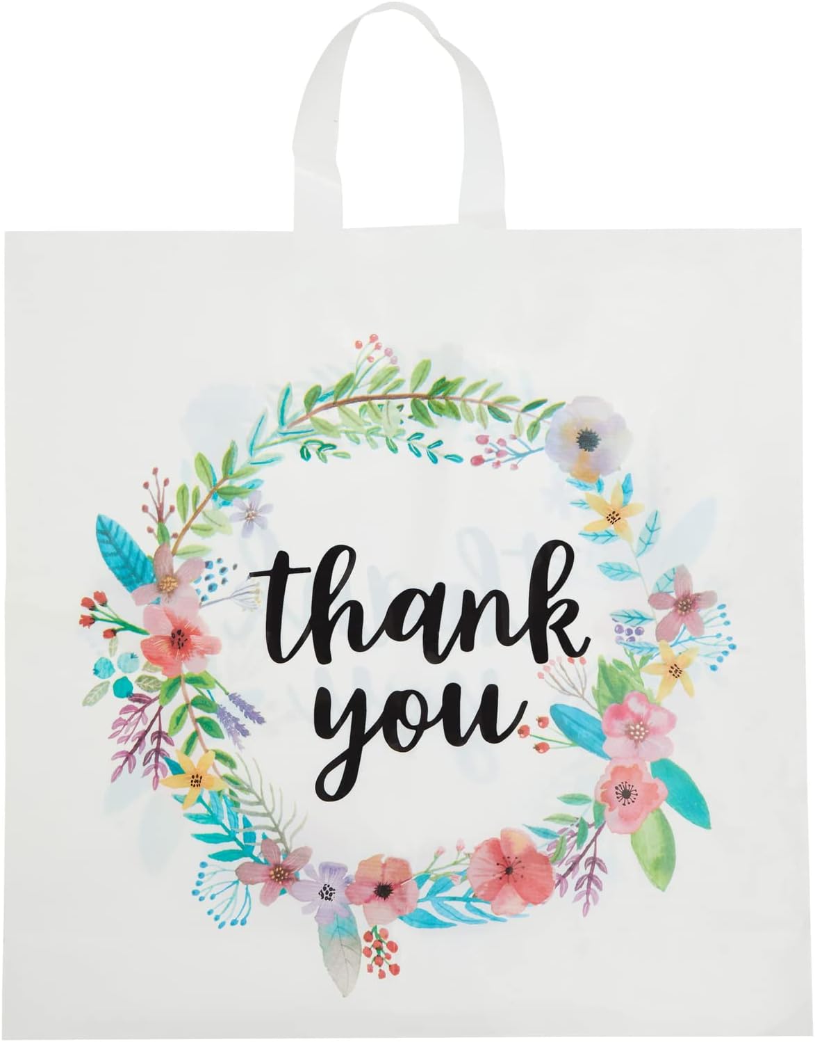 Okuna Outpost 50 Pack Floral Thank You Bags with Handles for Small Business, Boutique, Shopping, Gifts (18 x 18 In)