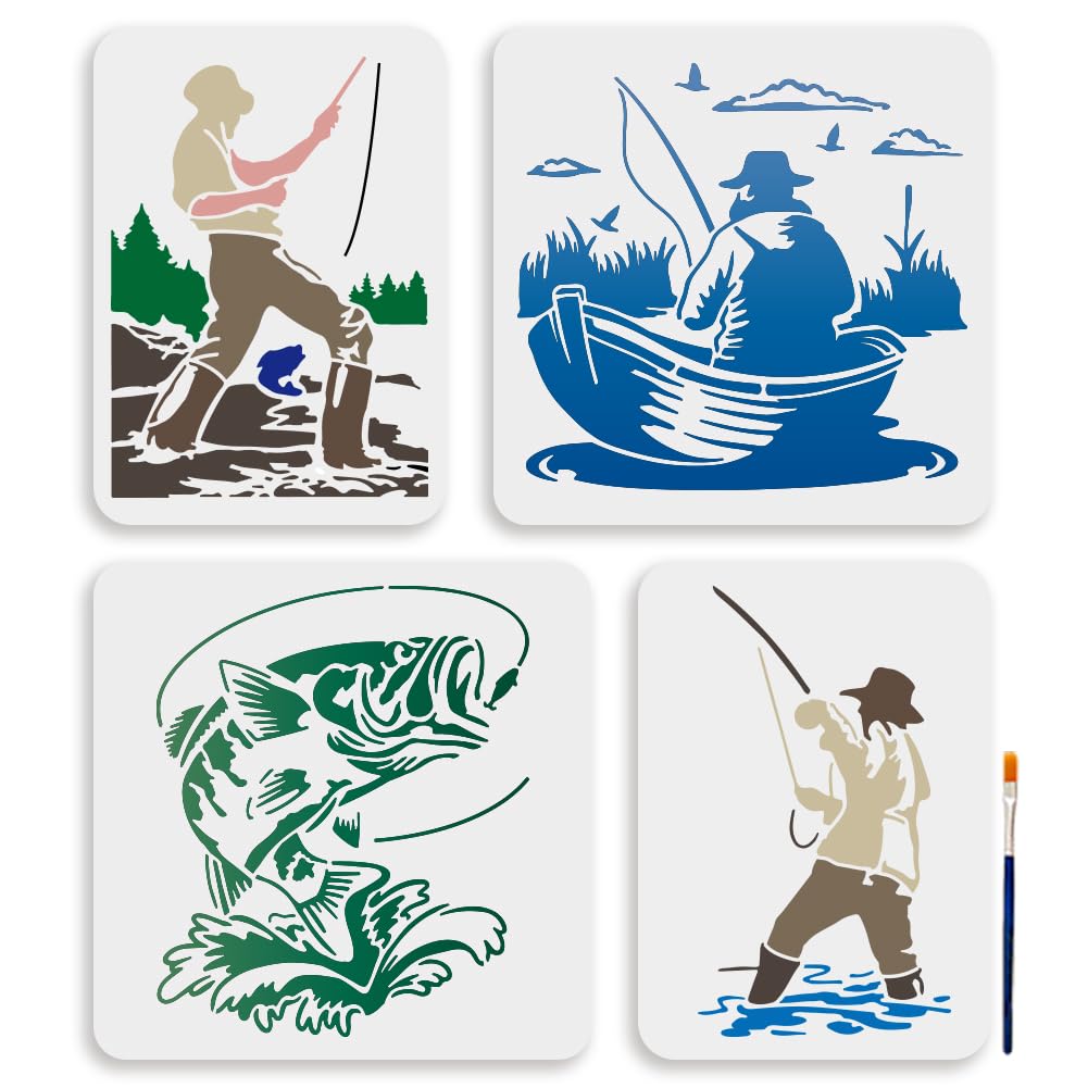 Pochoirs de pêche réutilisables en plastique souple lavable pour toile