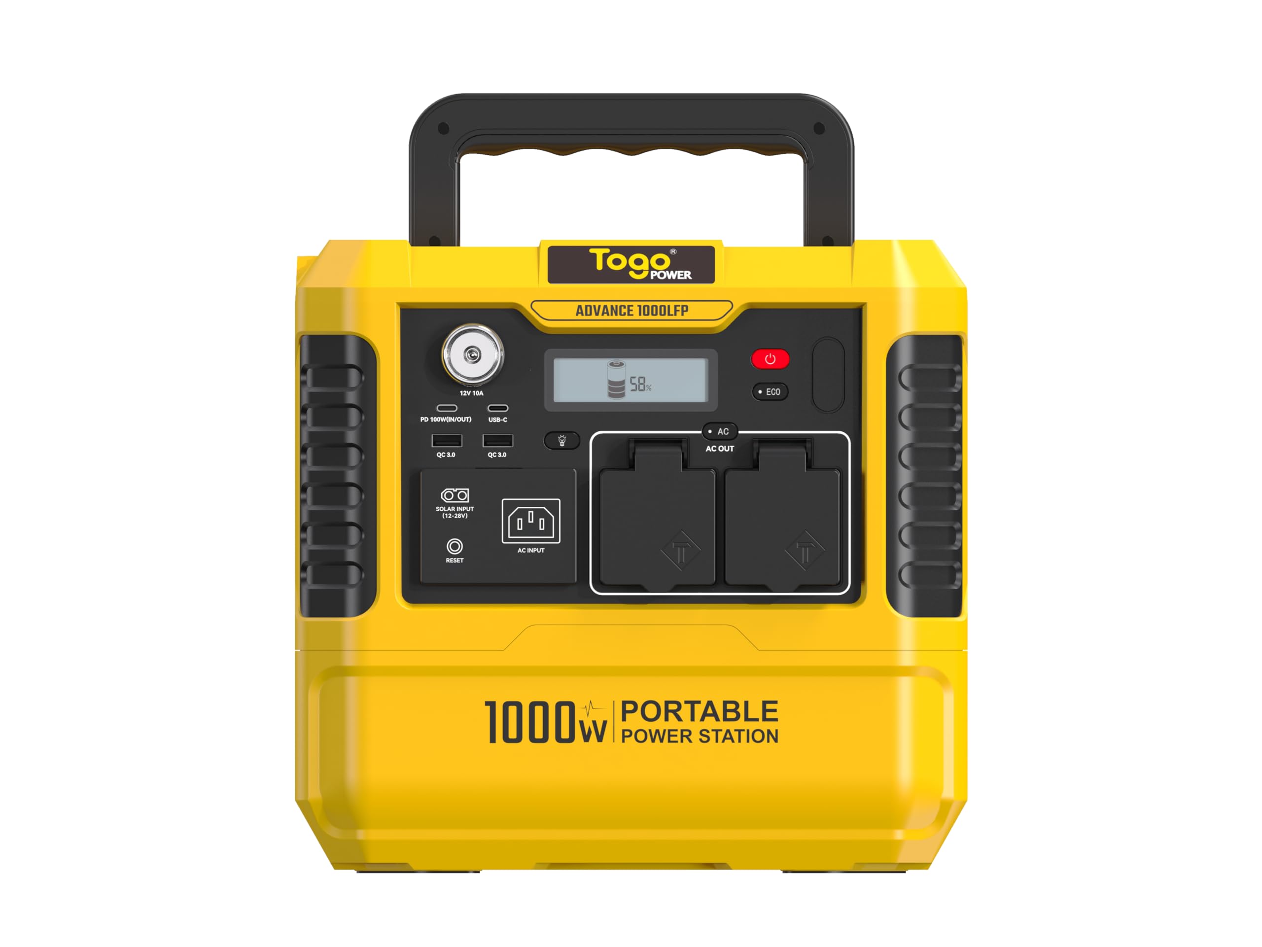 Togo POWER estación de energía portátil 1000W 1037Wh, generador solar con batería LiFePO4, pantalla LCD, 4 modos de carga y 8 salidas para camping y cortes eléctricos