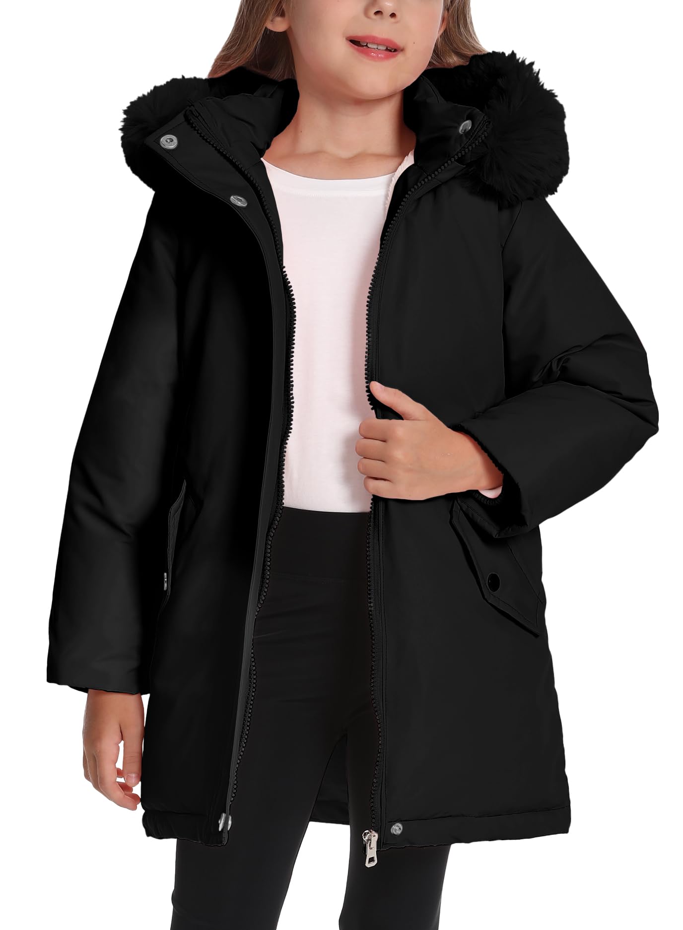 Manteaux d'Hiver Enfants Filles Vestes en Polaire Chaude Manteau à Capuche Coupe-Vent Doudoune de Neige Épaisse 3-11 Ans