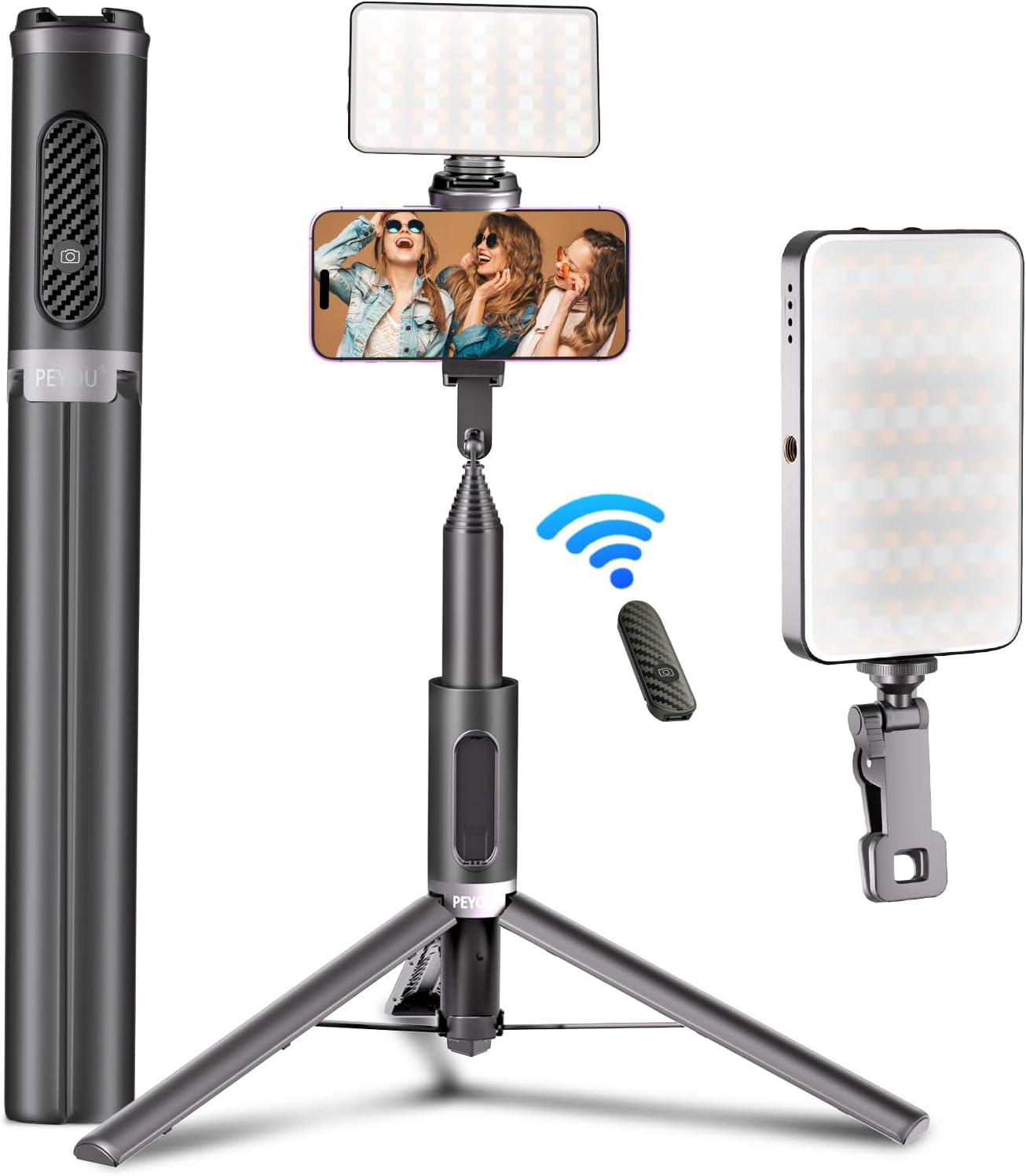 Professional Selfie Stick Tripod with Remote, PEYOU Integrated Design