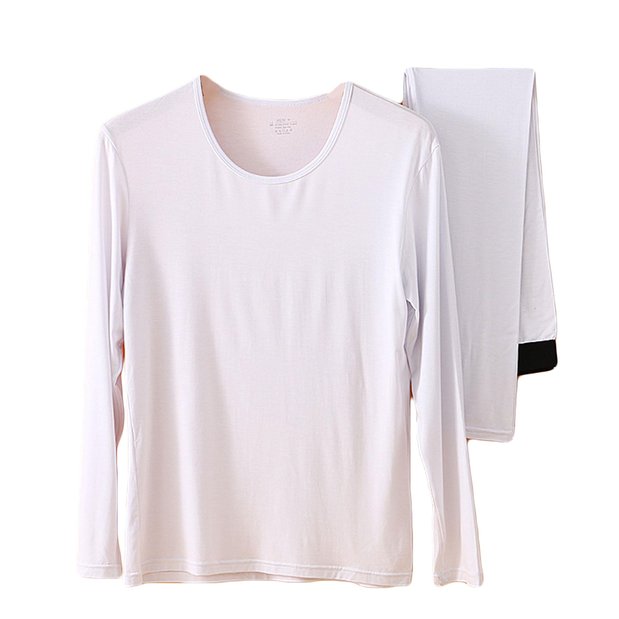 Legou Men’s Thermal Underwear Set Long Sleeve Round Neck Top & Leggings Ultra Soft Two Piece Long Johns White M