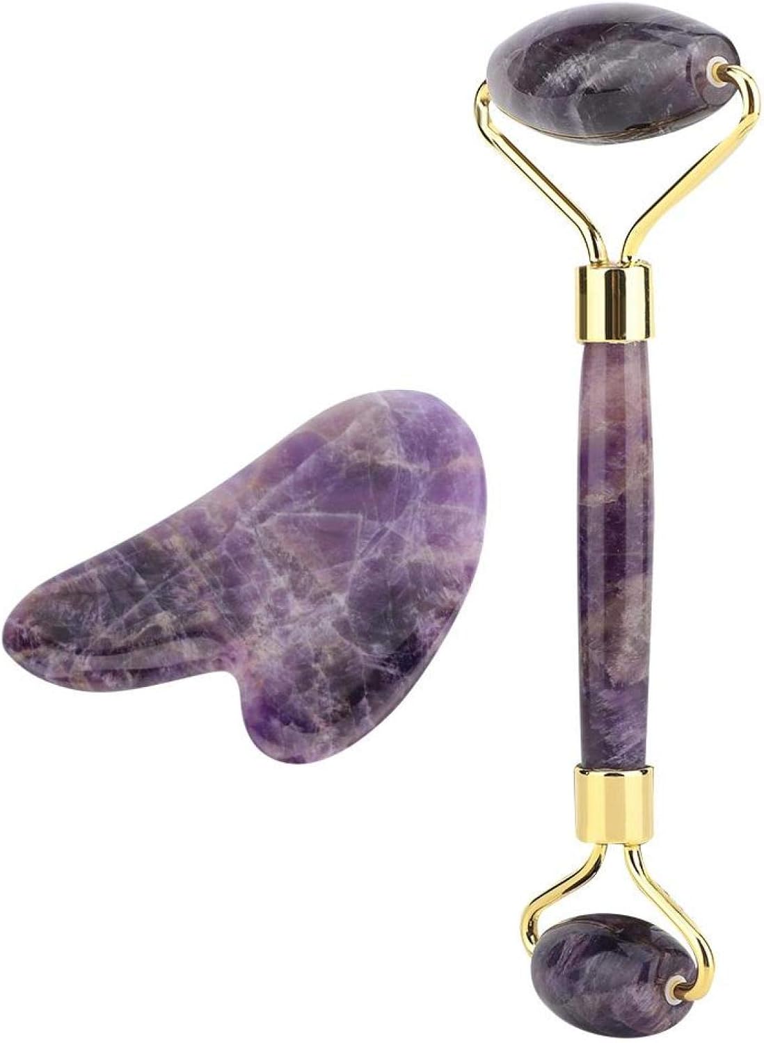 Conjunto de raspagem Gua Sha com rolo de pedra jade de cabeça dupla e ferramentas de massagem