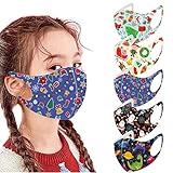 Pitashe 5 Stück Mundschutz Kinder Weihnachten Druck Multifunktionstuch 3D Cartoon Druck Atmungsaktive Baumwolle Stoff mund und nasenschutz Waschbar Mund-Nasenschutz Bandana Halstuch für Jungen Mädchen