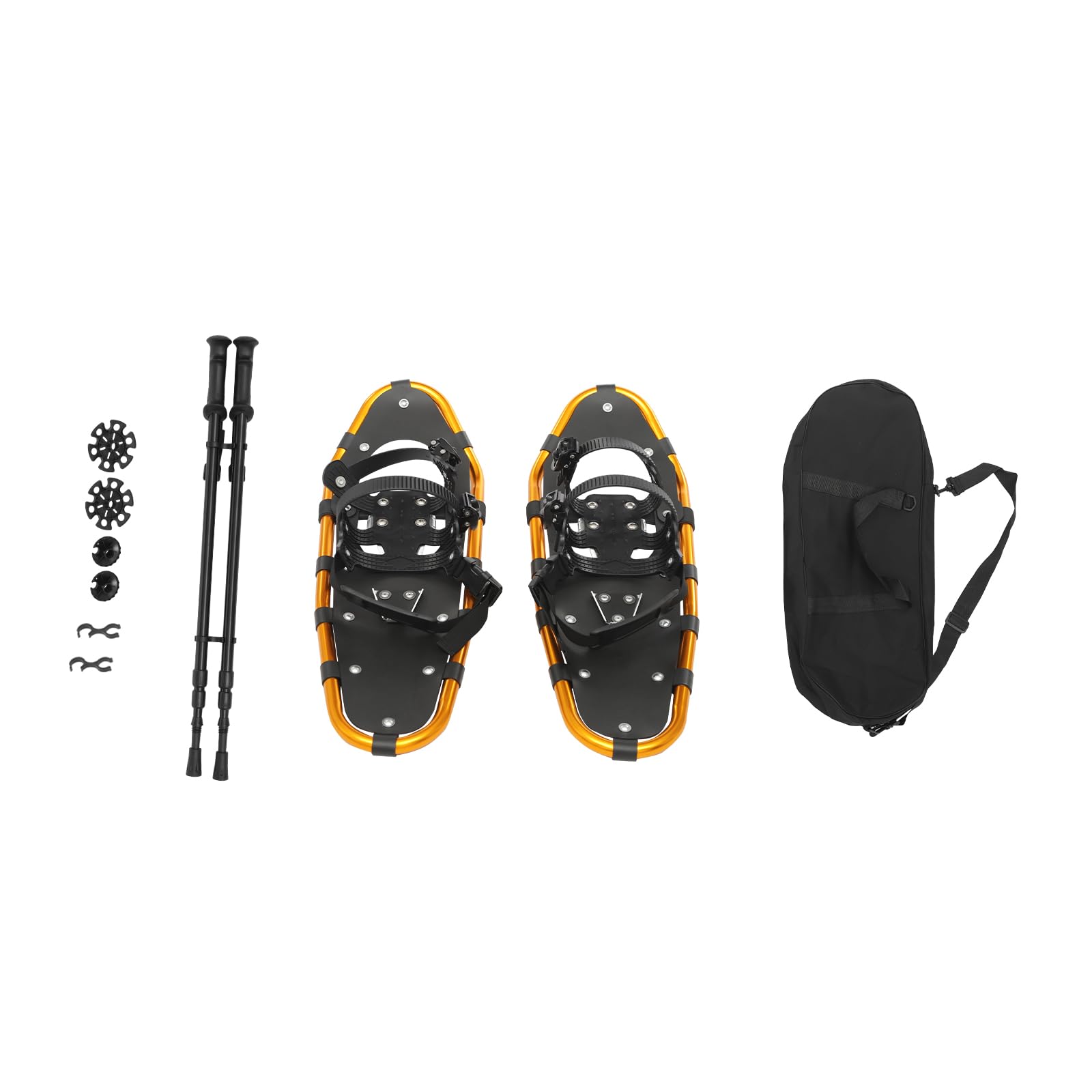 25 Inches Snow Shoes with Black Trekking Poles, Light Weight Snowshoes for Men Women Youth, Adjuatable Snow Squipment Tool for Ski Resorts, Outdoor Skiing Programs (Gold-A)