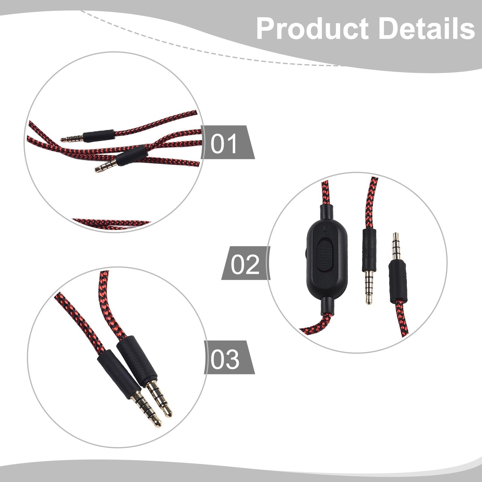 Câble auxiliaire de rechange pour casque Logitech G Pro X G233 G433 avec contrôle du volume et interrupteur muet, 2 m en nylon tressé