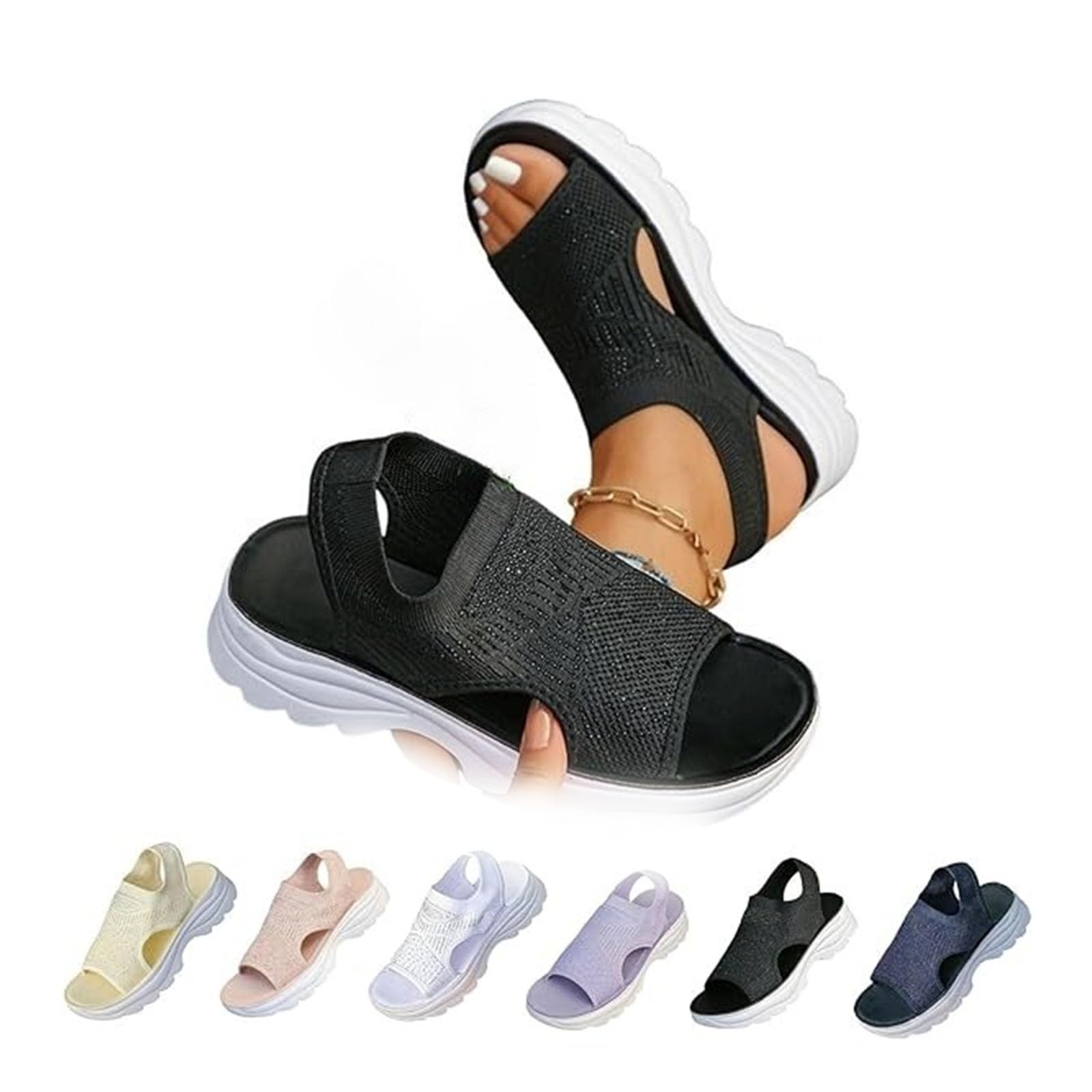 Sandalias ortopédicas para mujer, zapatos de playa para mujer, Black, 40 EU