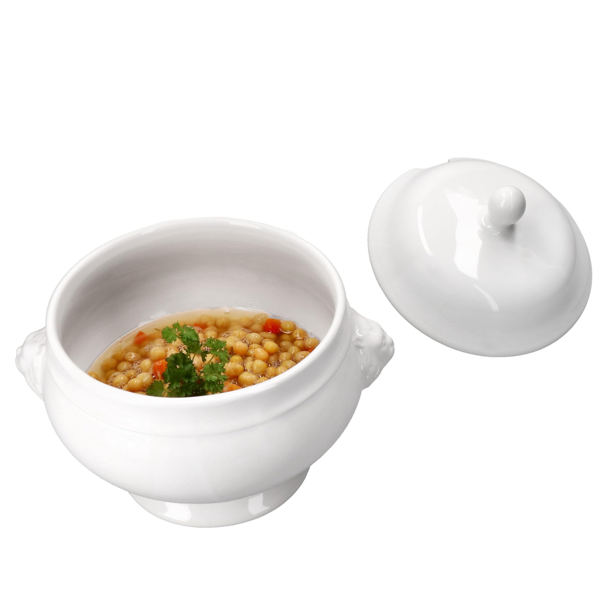 MamboCat Leo - Terrine tête de lion avec couvercle - Grand modèle - 2 l - Bol à soupe blanc traditionnel pour ragoûts ou plats One Pot avec têtes de lion - Bol à soupe XL pour soupe de mariage et