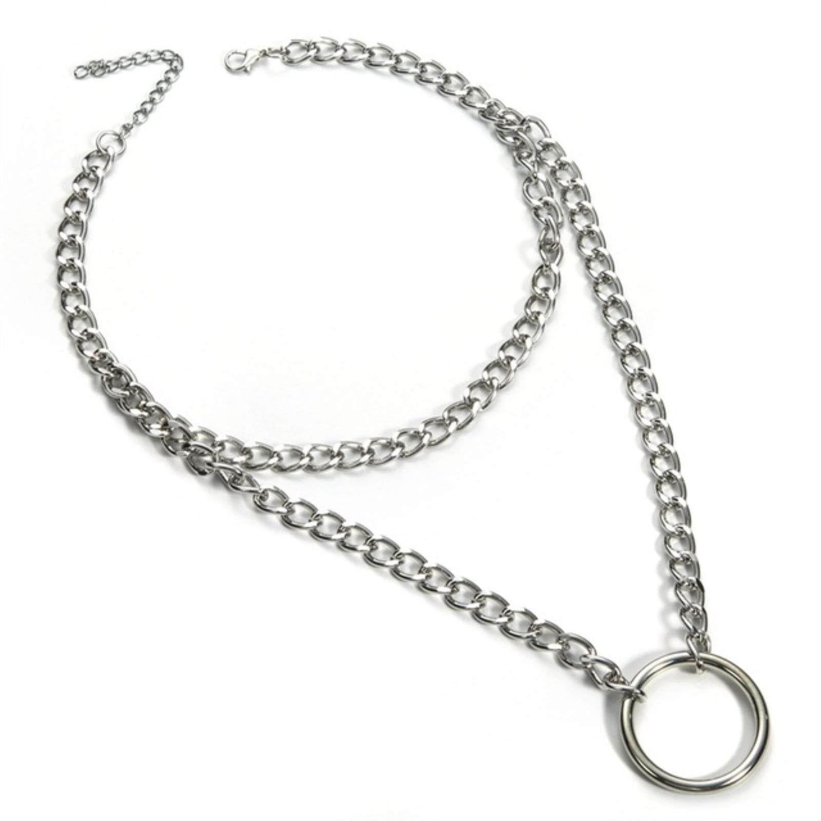 WEITING Gothic Chain necklace double layer choker collar goth heart pendant necklace women gothic kawaii witch rave jewelry-silver1