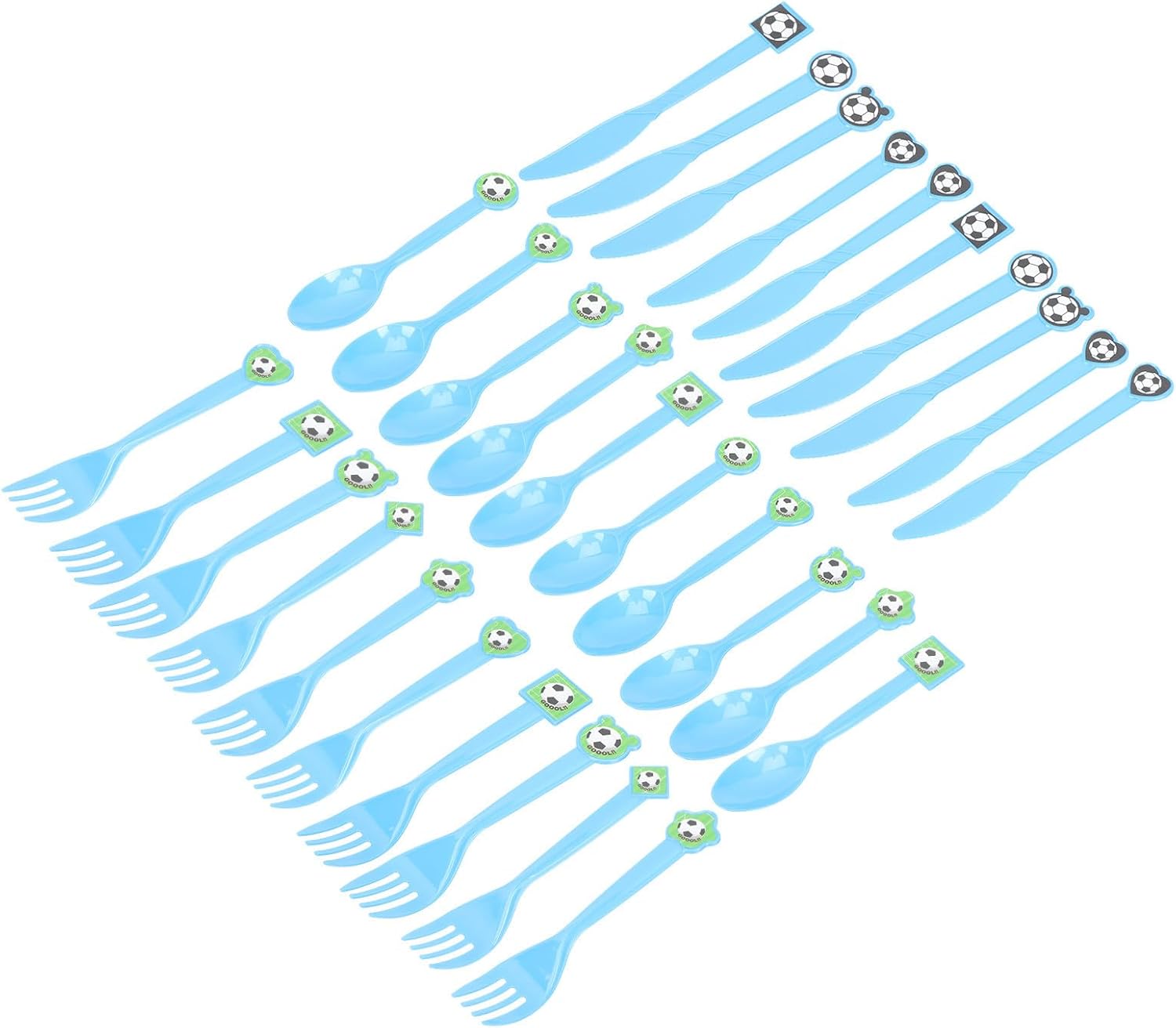 Football Pattern Travel Cutlery Set, Blue Plastic Spoon and Fork