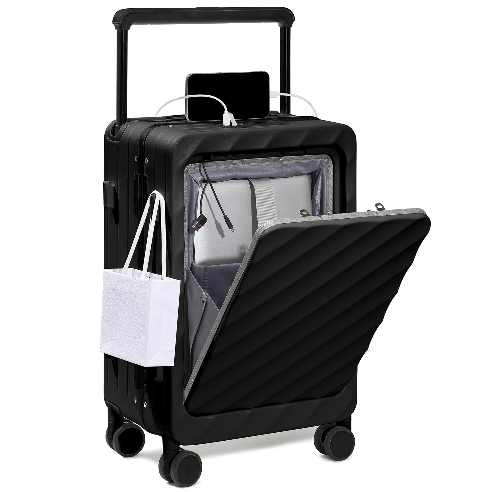 Sea choice Maleta con Ruedas y Compartimento para Ordenador portátil Maleta de Mano Maleta rígida para Ordenador portátil Maleta de Viaje Puerto USB Cerradura TSA 4 Ruedas