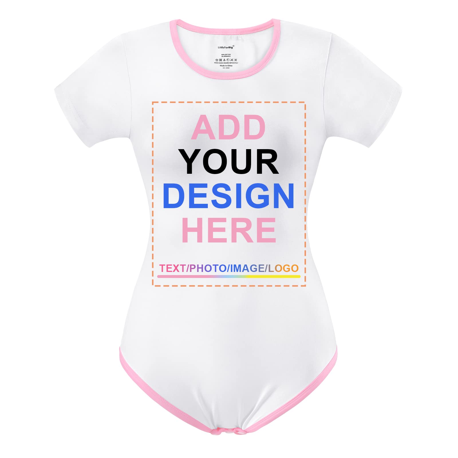 Littleforbig Custom Printing Bodysuits Design Add Your Own Onesie Personalized Message Image Unisex Ultra Soft - White-pink XX-Large